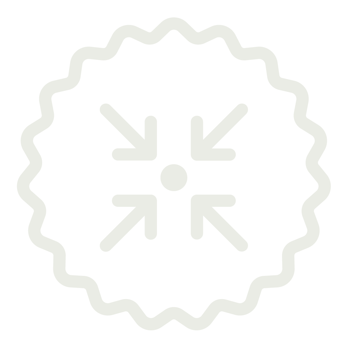 Arrows pointing inward toward a central dot within a wavy border indicating focus or convergence.