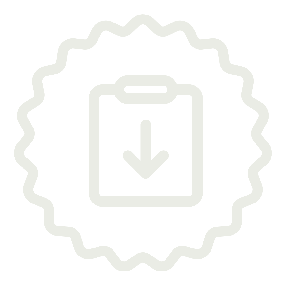 Icon of a mobile device with a downward arrow, surrounded by a scalloped border.