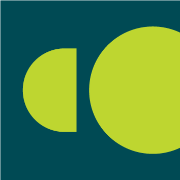 Two green circles of different sizes against a dark teal background.