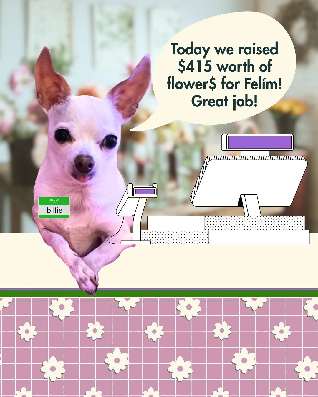 Assistant billie coming to report on our first day! We raised $415, and added so many flowers to Fel&iacute;m&rsquo;s Welcome Bouquet! Great job everyone and thank you so much for your contributions 🤗 We ended the day on a high note with @ratkingfra