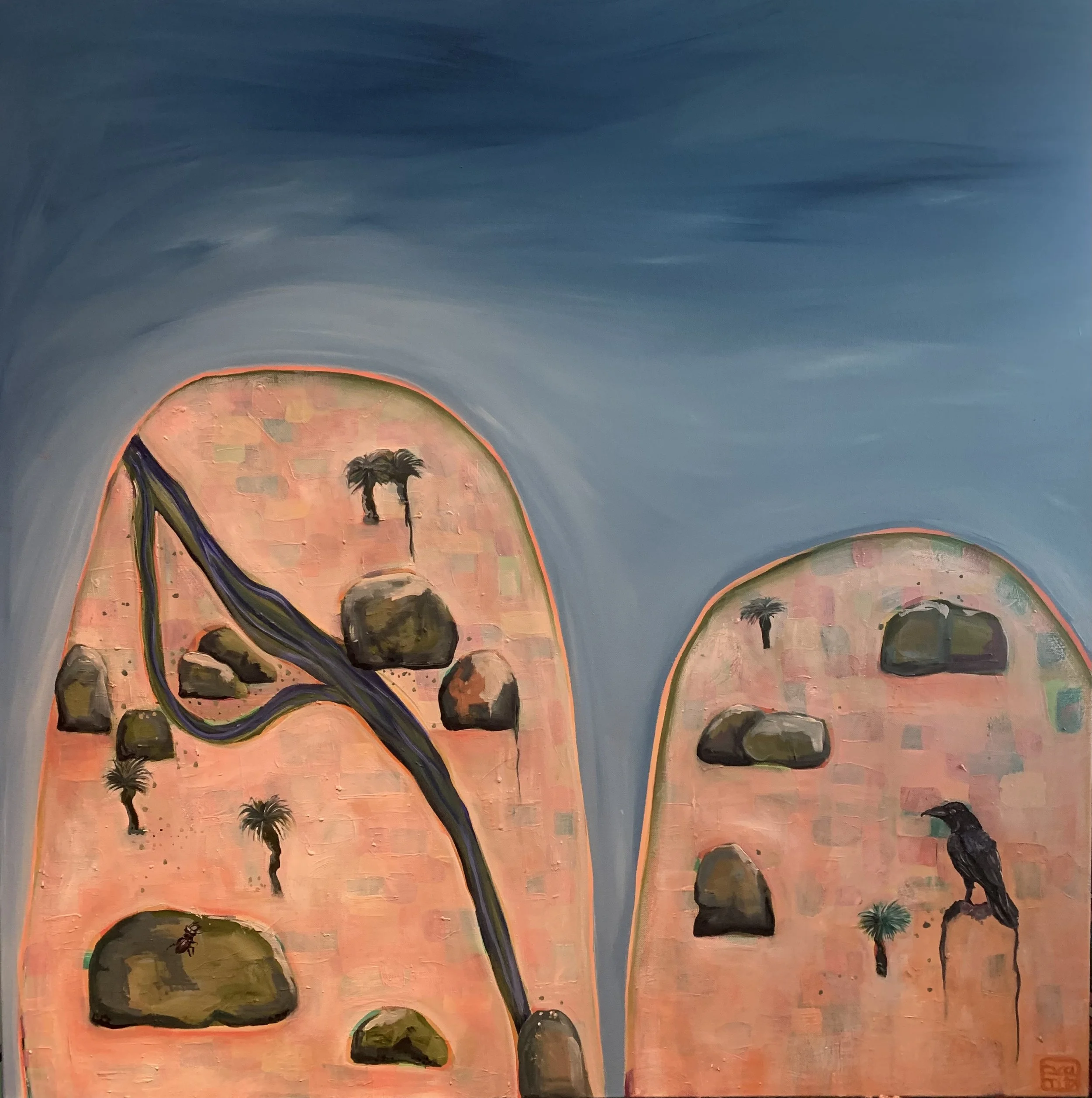 Black Crow at 5am.  Oil on canvas.  91 x 91cm. Framed.  $700