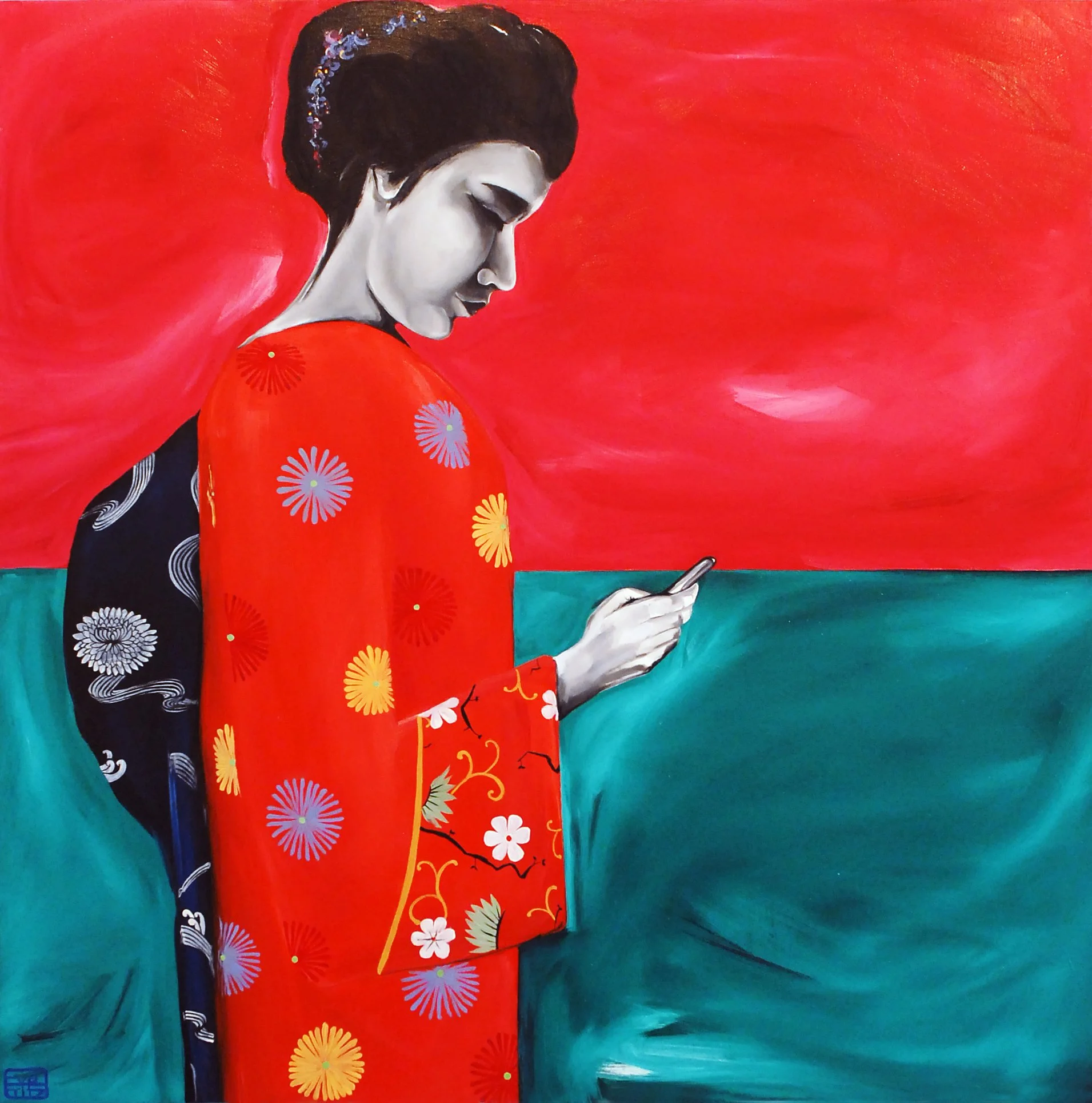 The Appointment.  Oil on canvas.  90 x90cm.  SOLD