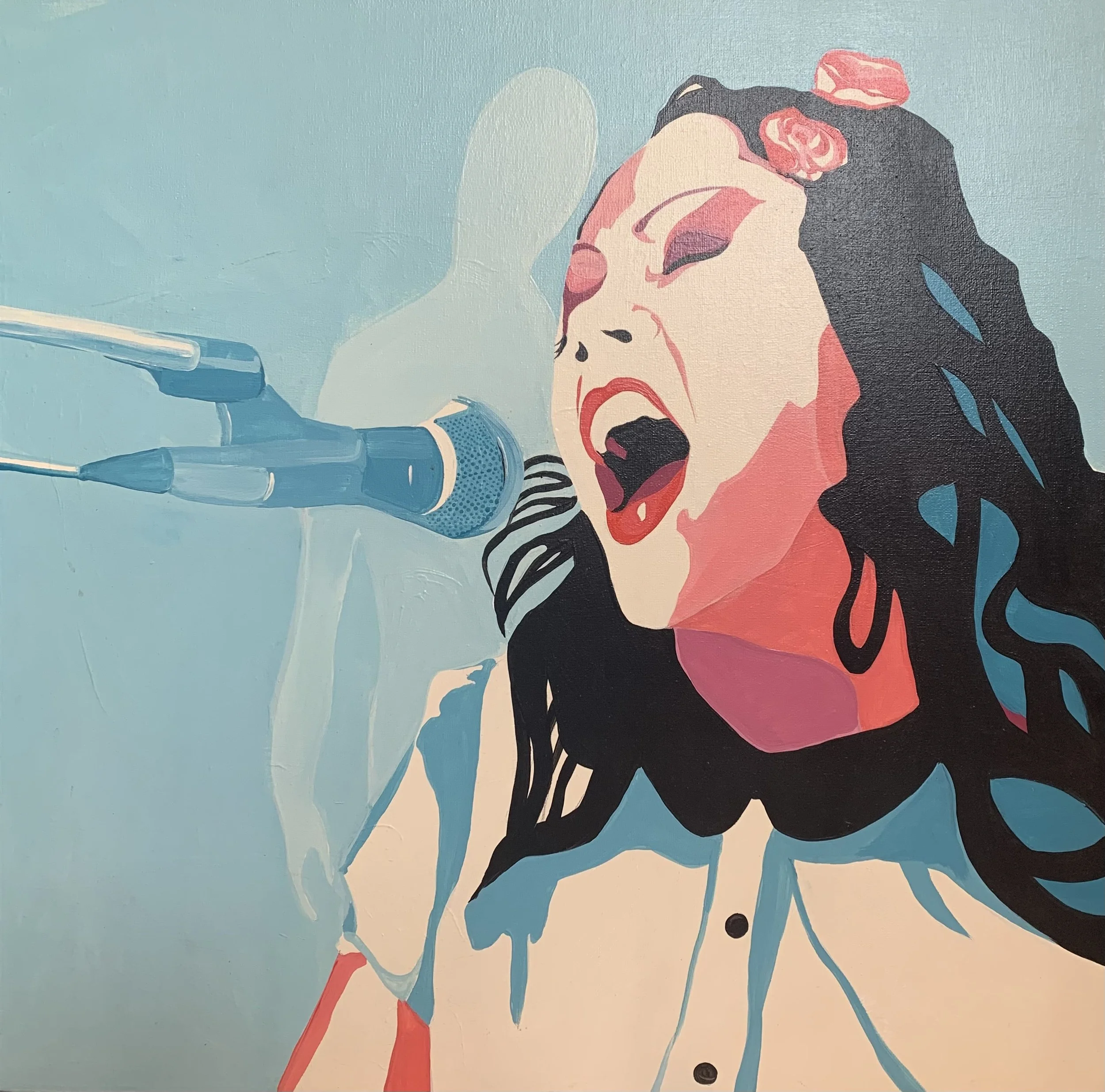 Self portrait as singer/. Acylic on canvas.  Private collection. 