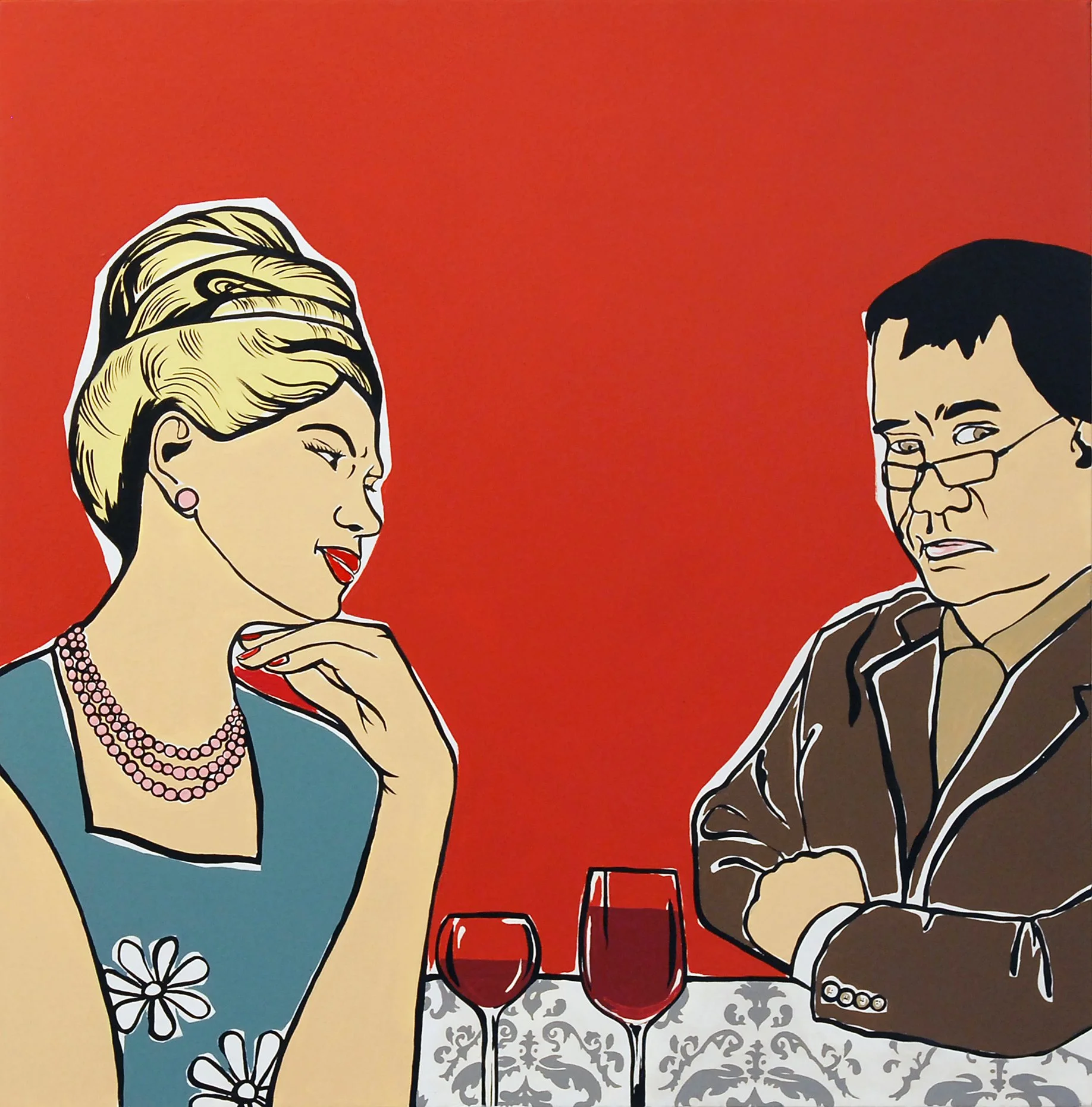Waiting for Food.  Acrylic on canvas.  90 x 90cm.  SOLD