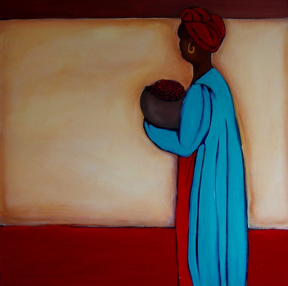 To the Coffee House.  Oil on canvas.  90 x 90cm. Cafe commission.  SOLD