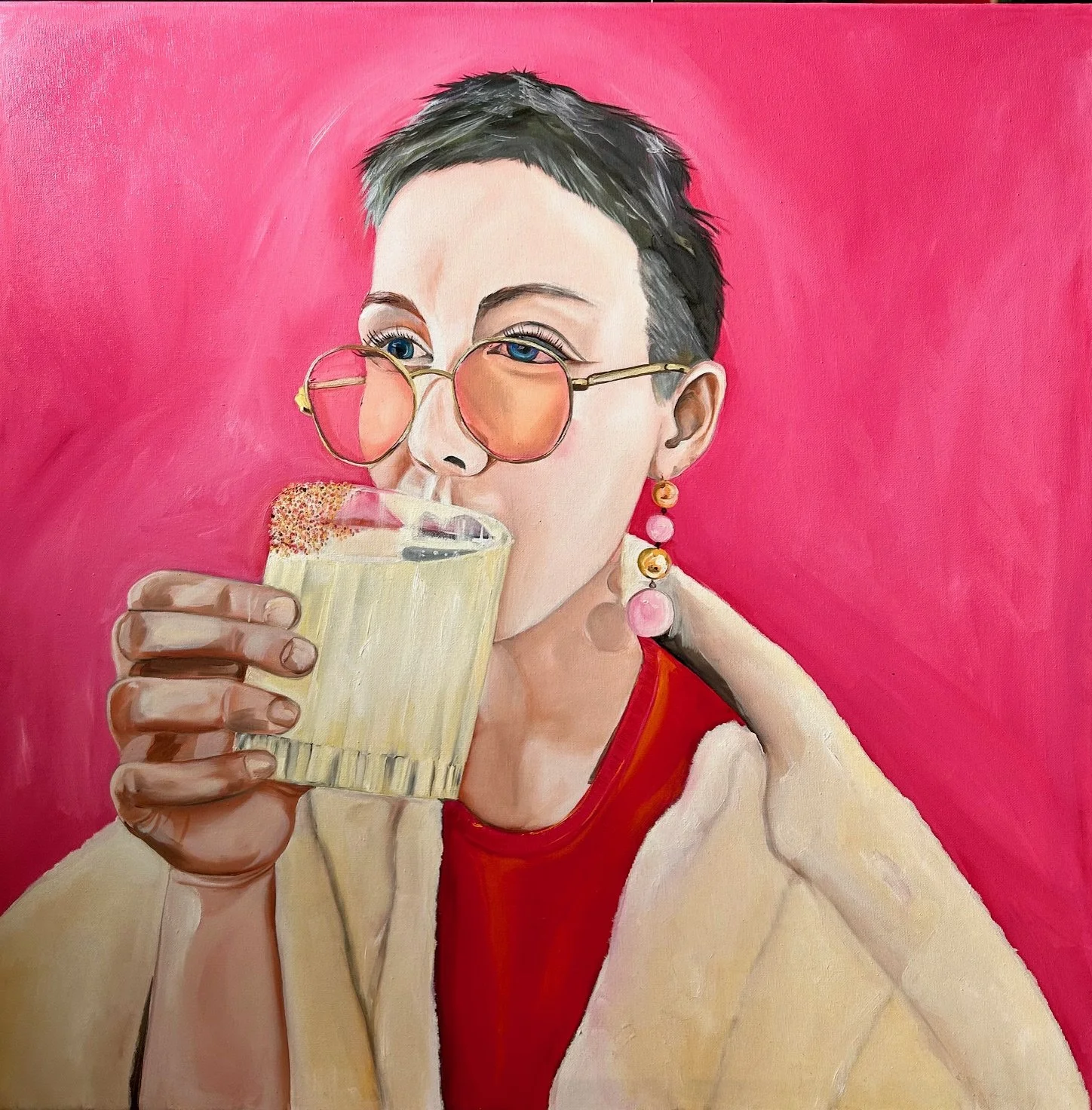 Milly and The Maths Show.  Oil on canvas, 90 x 90cm