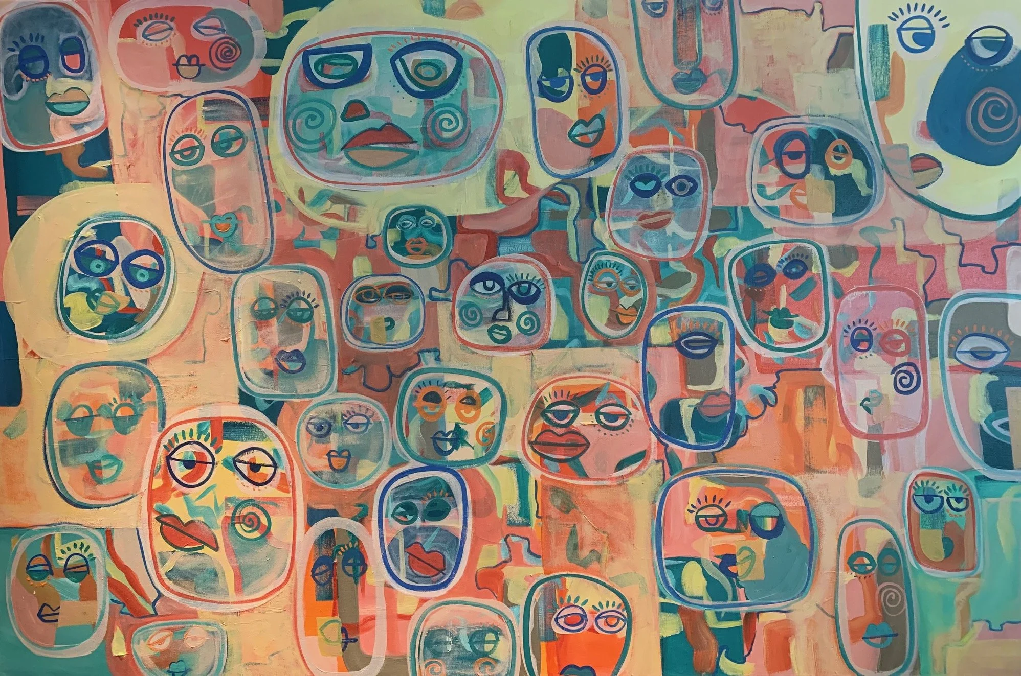 The Many Masks.  Oil on canvas.  1m x 1.5m.  SOLD