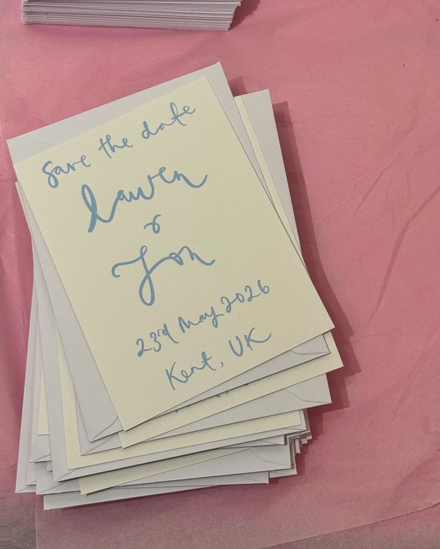 Lauren &amp; Jon keeping it simple &amp; chic with their Save the Dates. This style is called &lsquo;Isobel&rsquo;s Ink&rsquo; and is available in the &lsquo;Ready to Go&rsquo; wedding section of my website. Pale blue is one of my favourite colours t