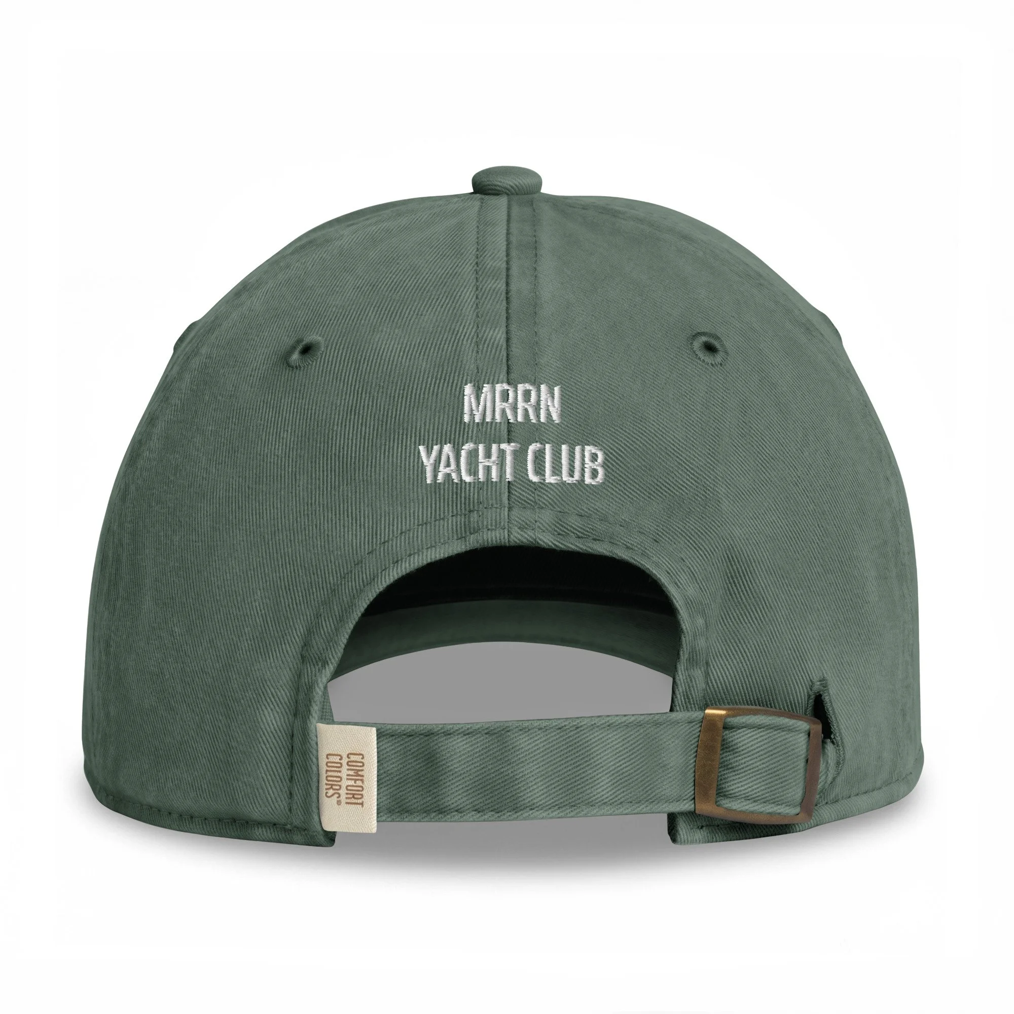 Y CAP des Mürren Yacht Club in Moss, Rückansicht mit weisser zweizeiliger Stickerei MRRN / YACHT CLUB.