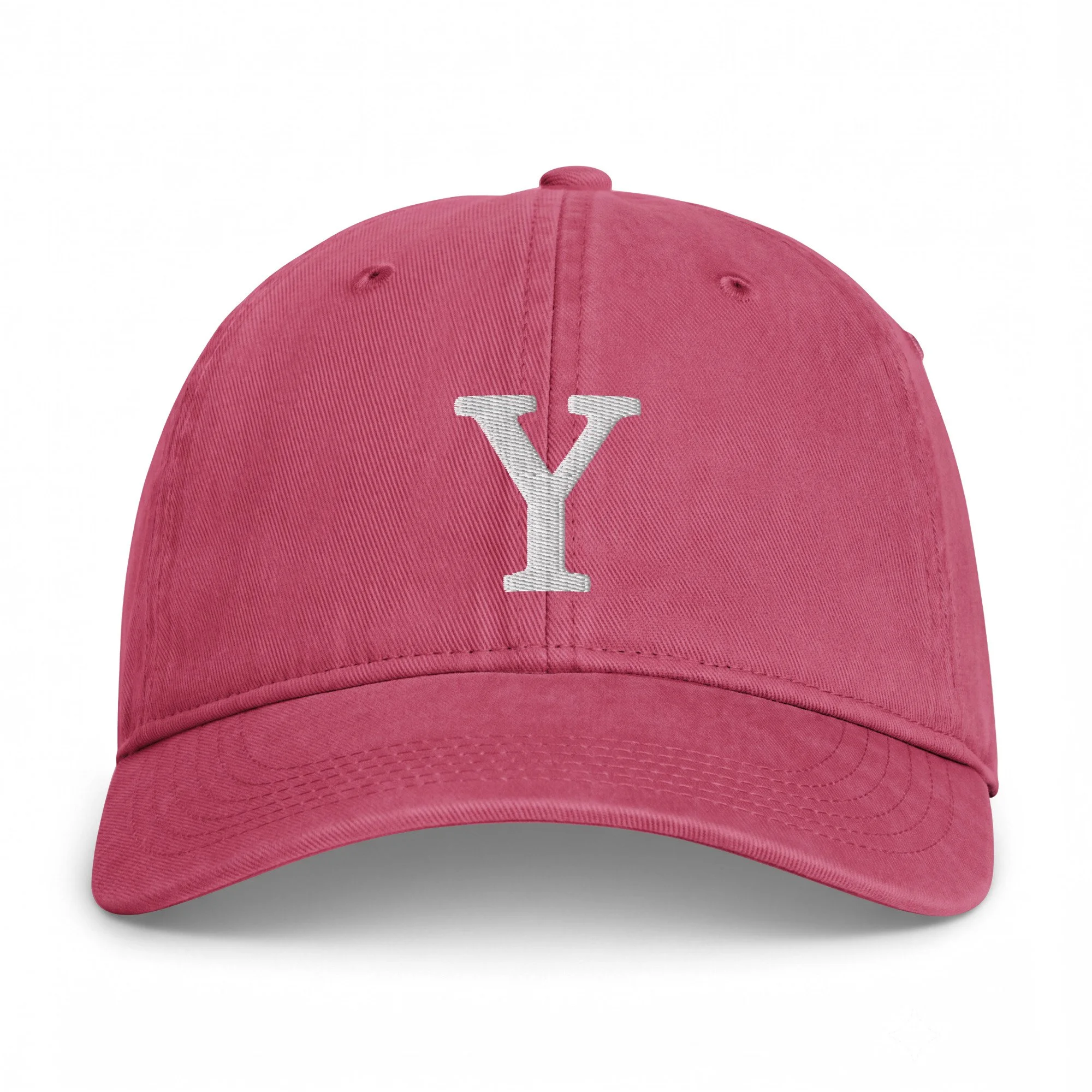 Y CAP des Mürren Yacht Club in Crimson, Vorderansicht mit weisser Y-Stickerei.