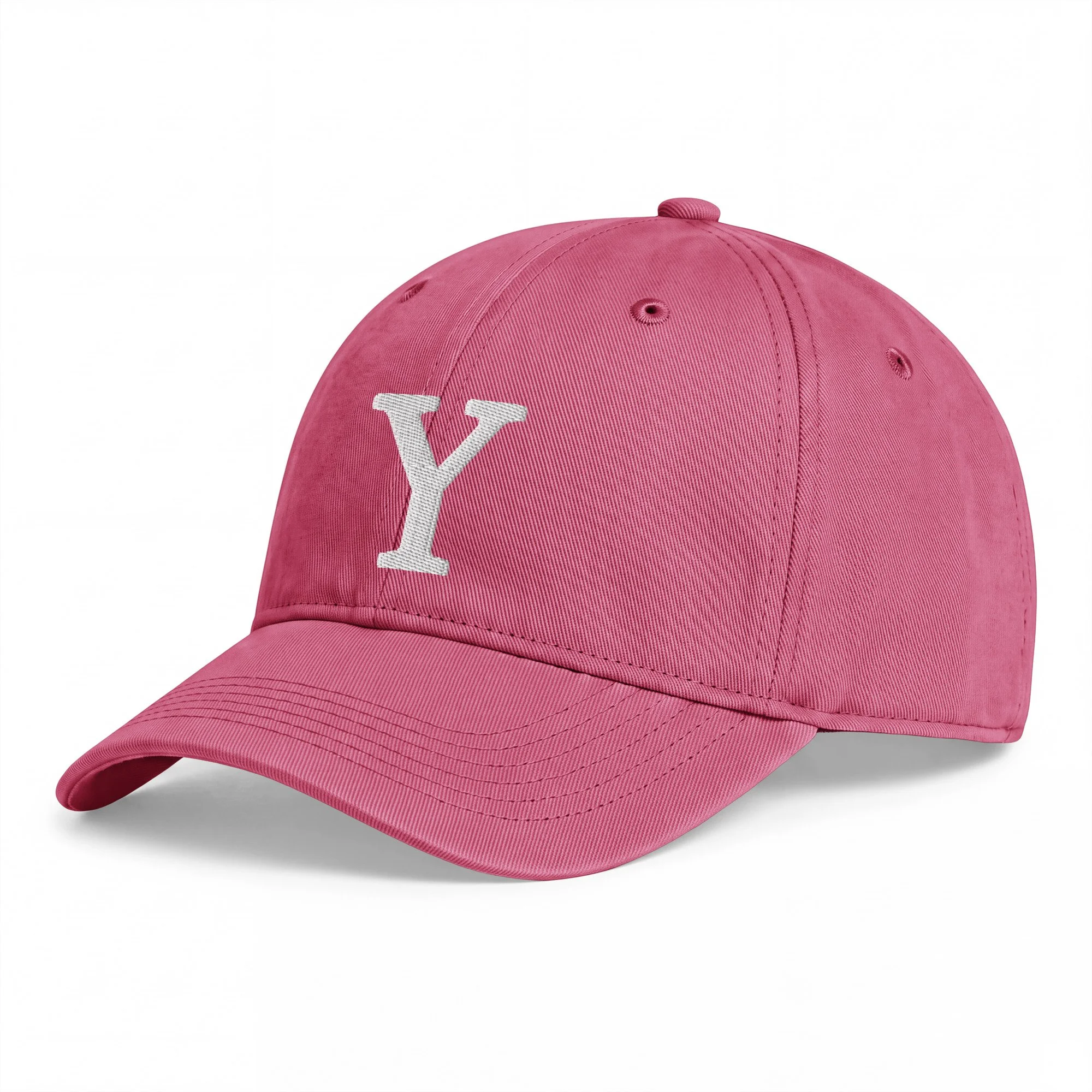 Y CAP des Mürren Yacht Club in Crimson, Ansicht von links mit weisser Y-Stickerei.