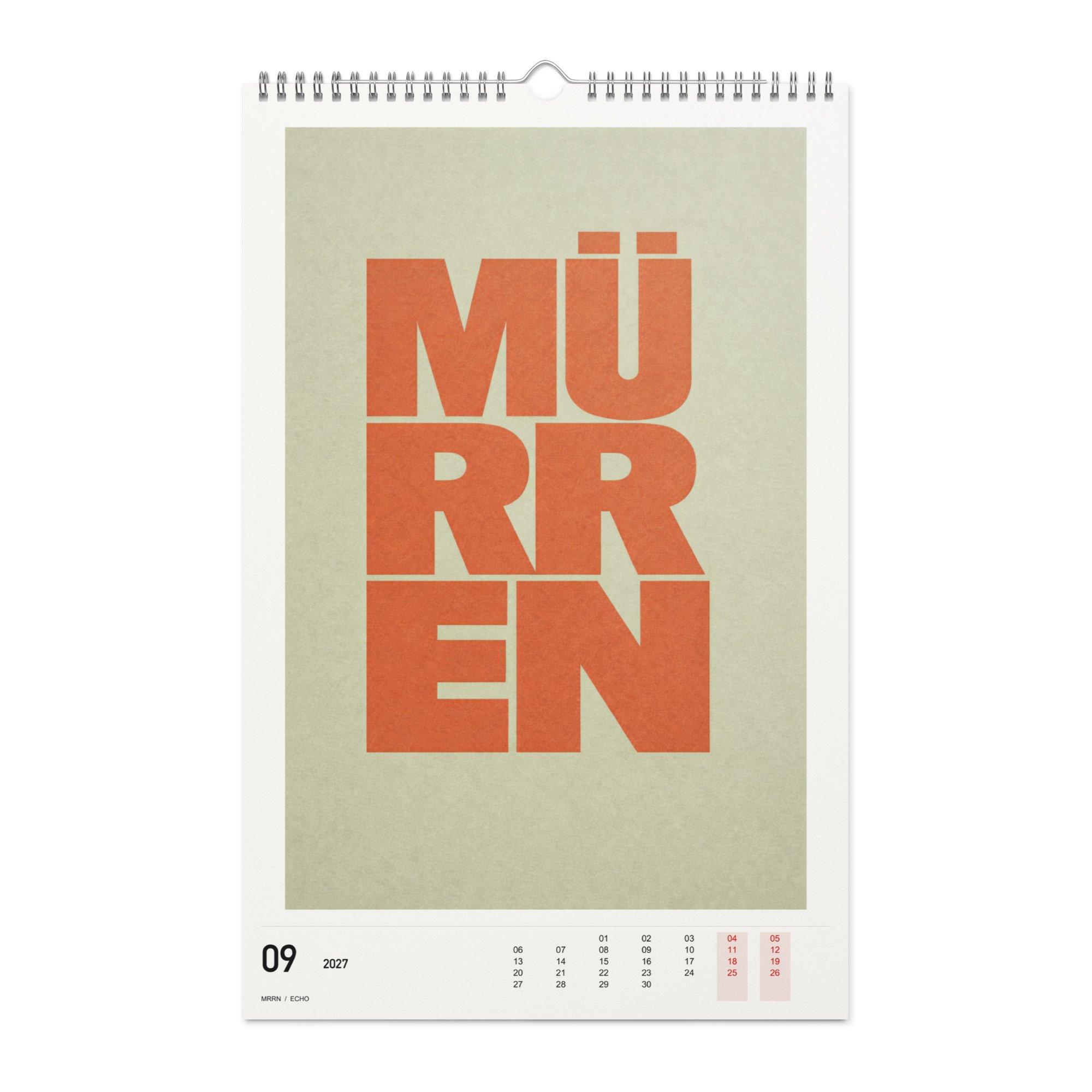 ECHO Kalender 2027, Monat 09: Terrakotta auf Salbei. / Month 09, numeric 2027 calendar.