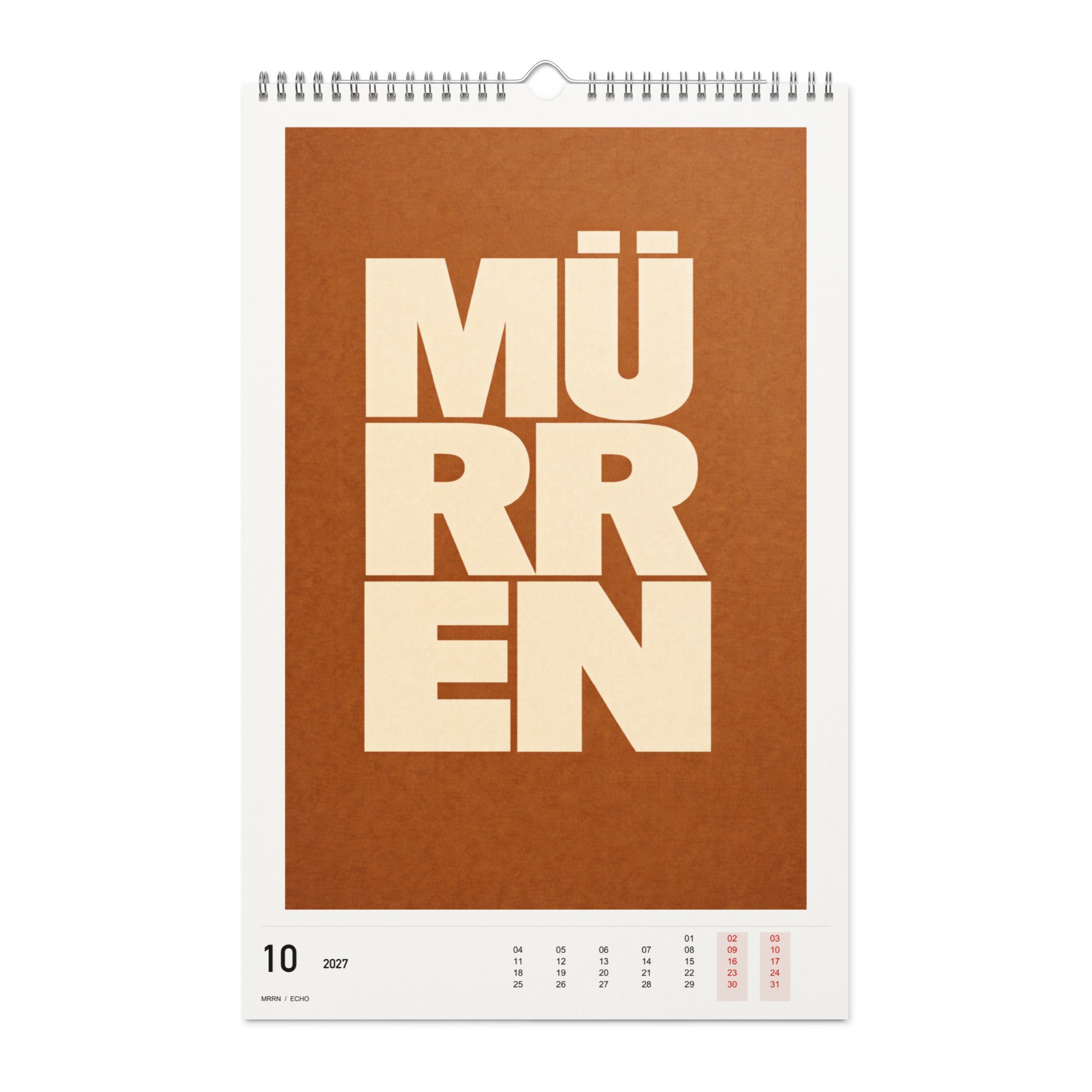 ECHO Kalender 2027, Monat 10: Creme auf Rostbraun. / Month 10, numeric 2027 calendar.