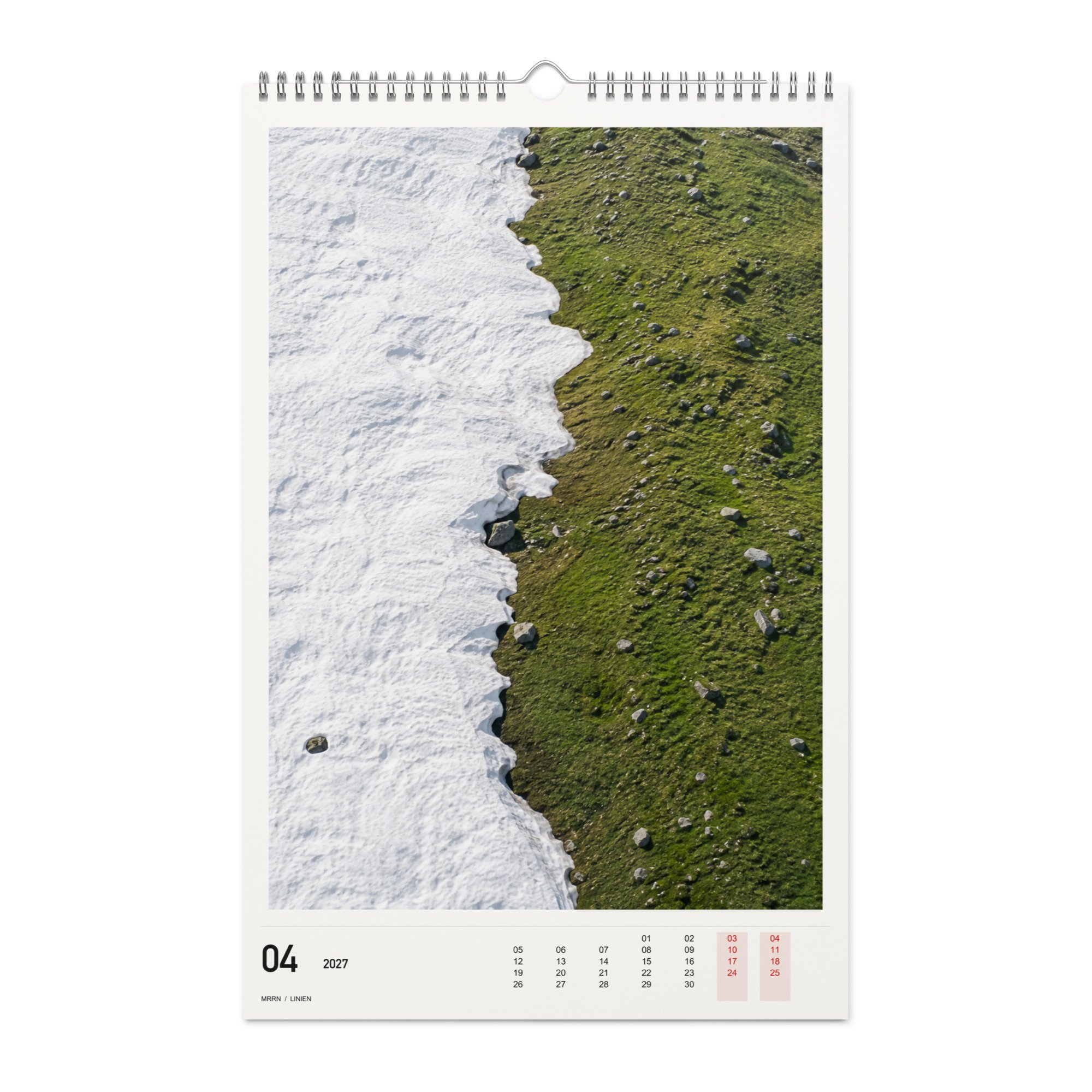 LINIEN Kalender 2027, Monat 04: Schneegrenze. / Month 04, numeric 2027 calendar.