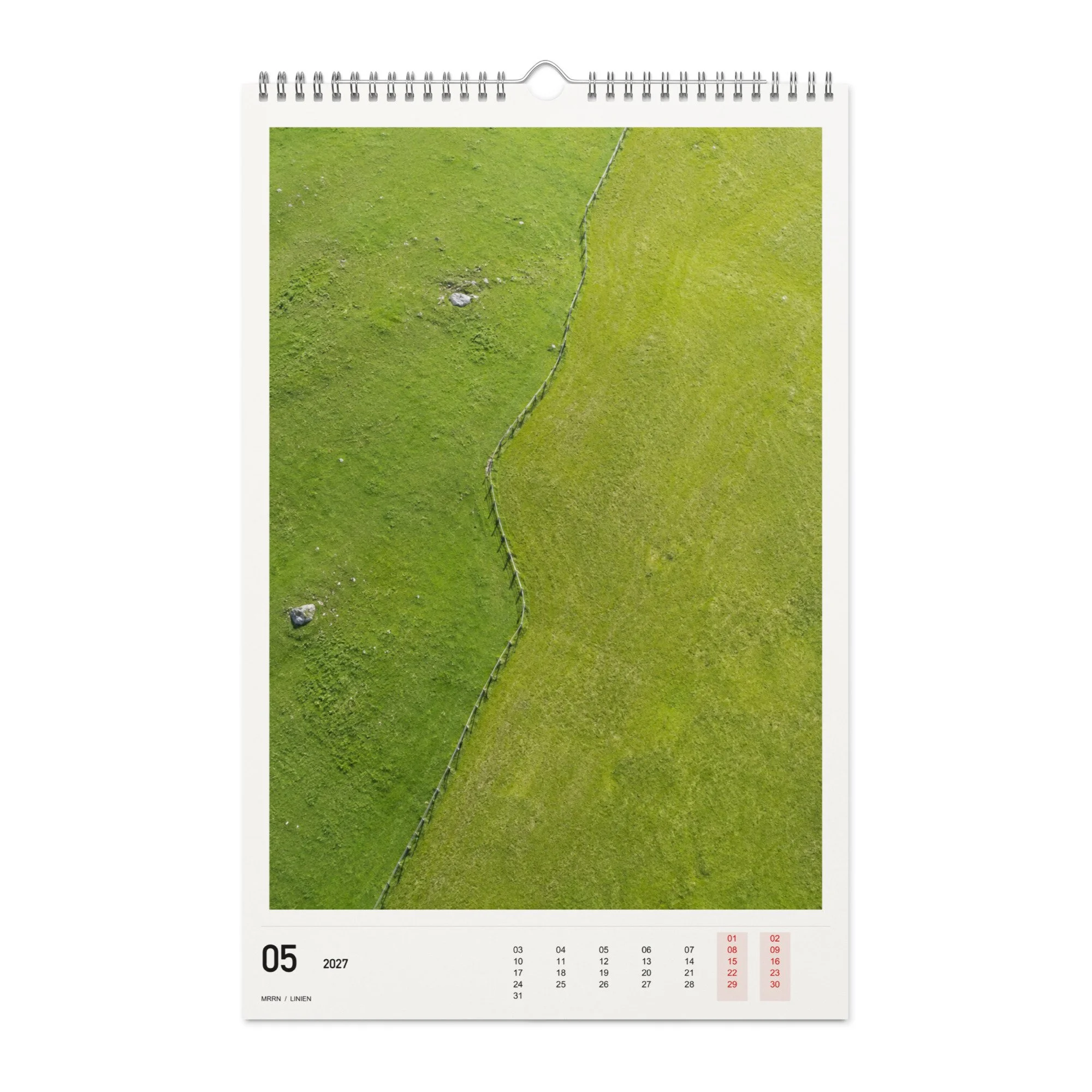 LINIEN Kalender 2027, Monat 05: Linie im Gras. / Month 05, numeric 2027 calendar.