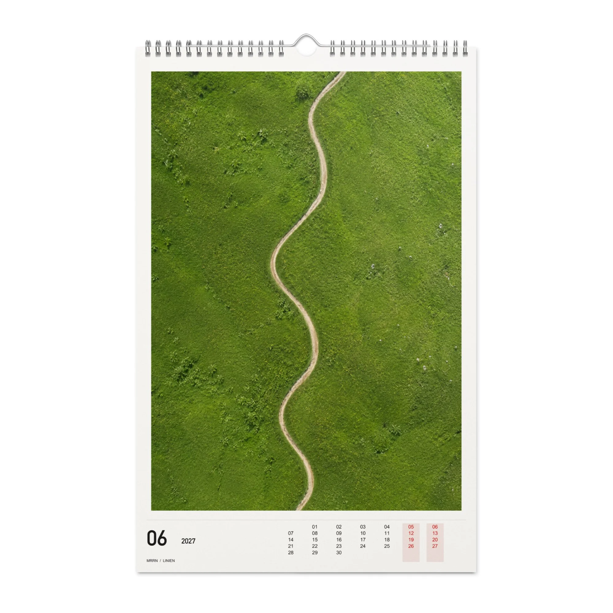 LINIEN Kalender 2027, Monat 06: Wiesenweg. / Month 06, numeric 2027 calendar.