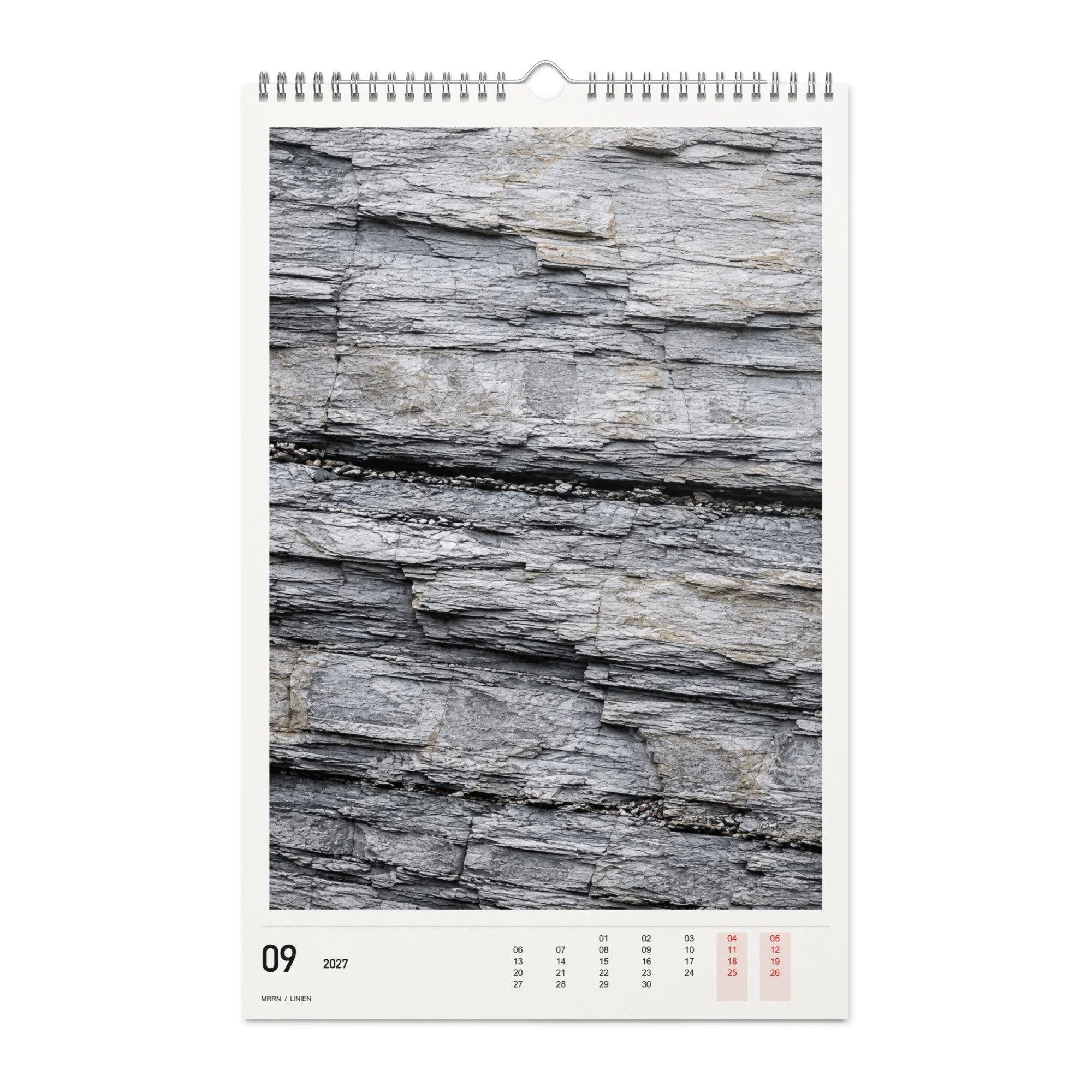 LINIEN Kalender 2027, Monat 09: Felsschichten. / Month 09, numeric 2027 calendar.