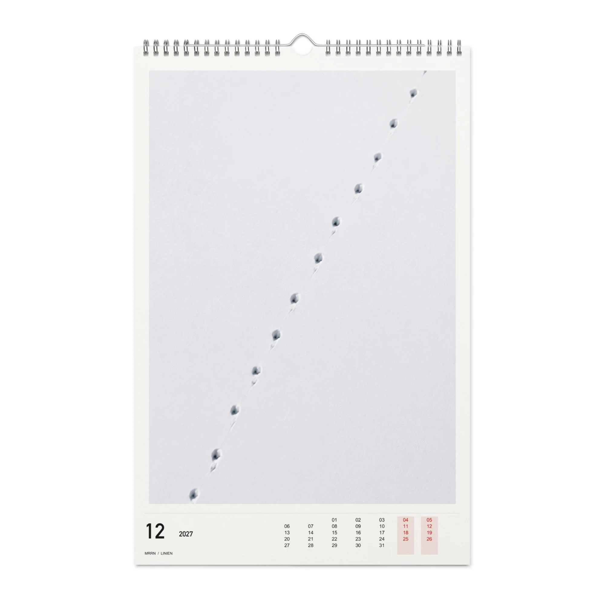 LINIEN Kalender 2027, Monat 12: Spuren im Schnee. / Month 12, numeric 2027 calendar.