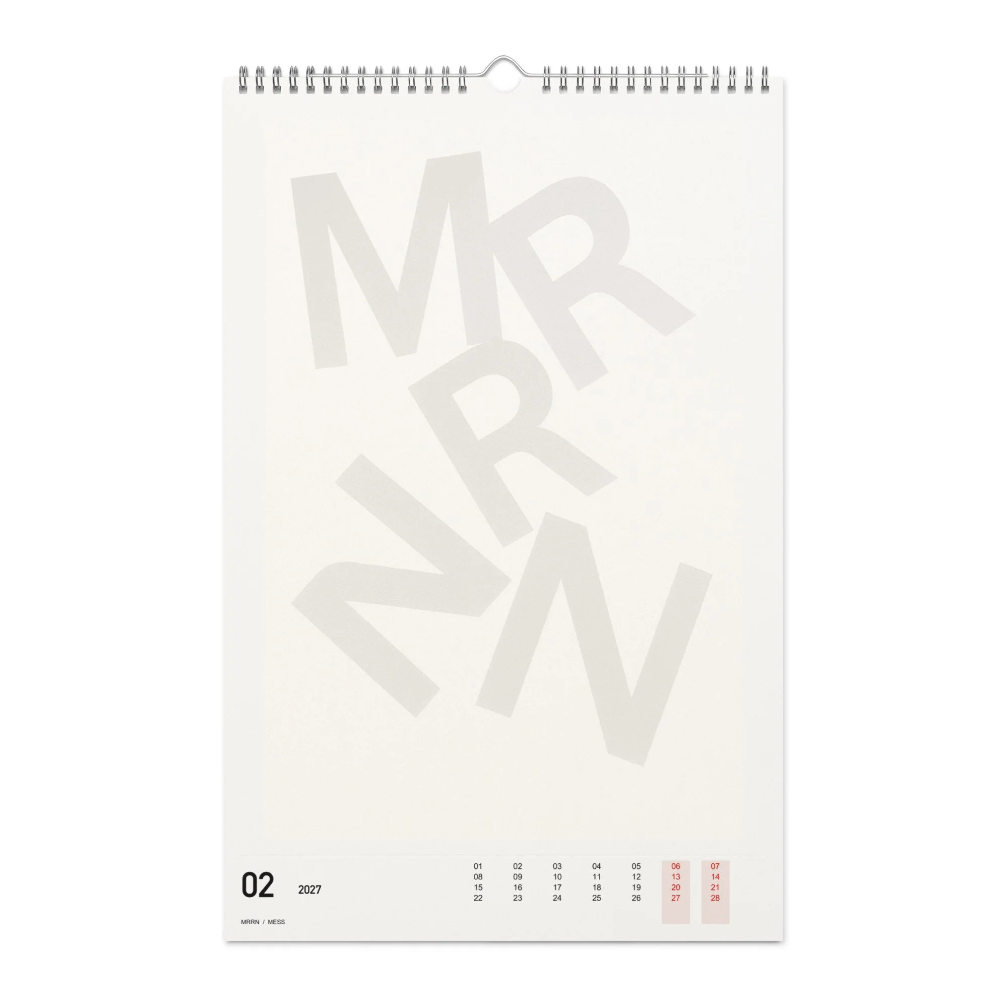 MESS Kalender 2027, Monat 02: Fast unsichtbar. / Month 02, numeric 2027 calendar.