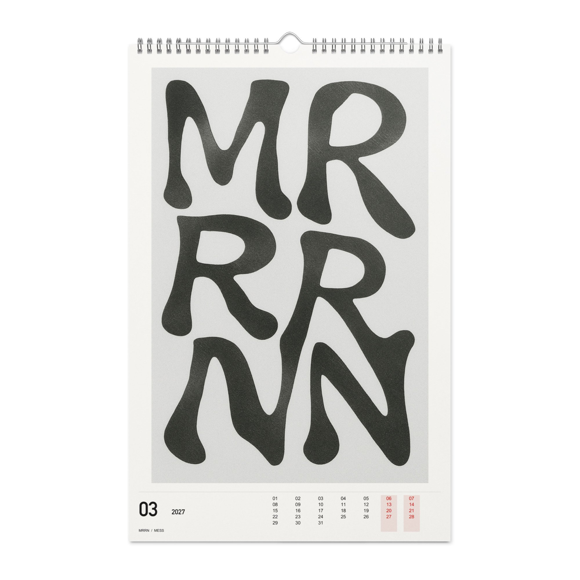 MESS Kalender 2027, Monat 03: Weiche Formen. / Month 03, numeric 2027 calendar.