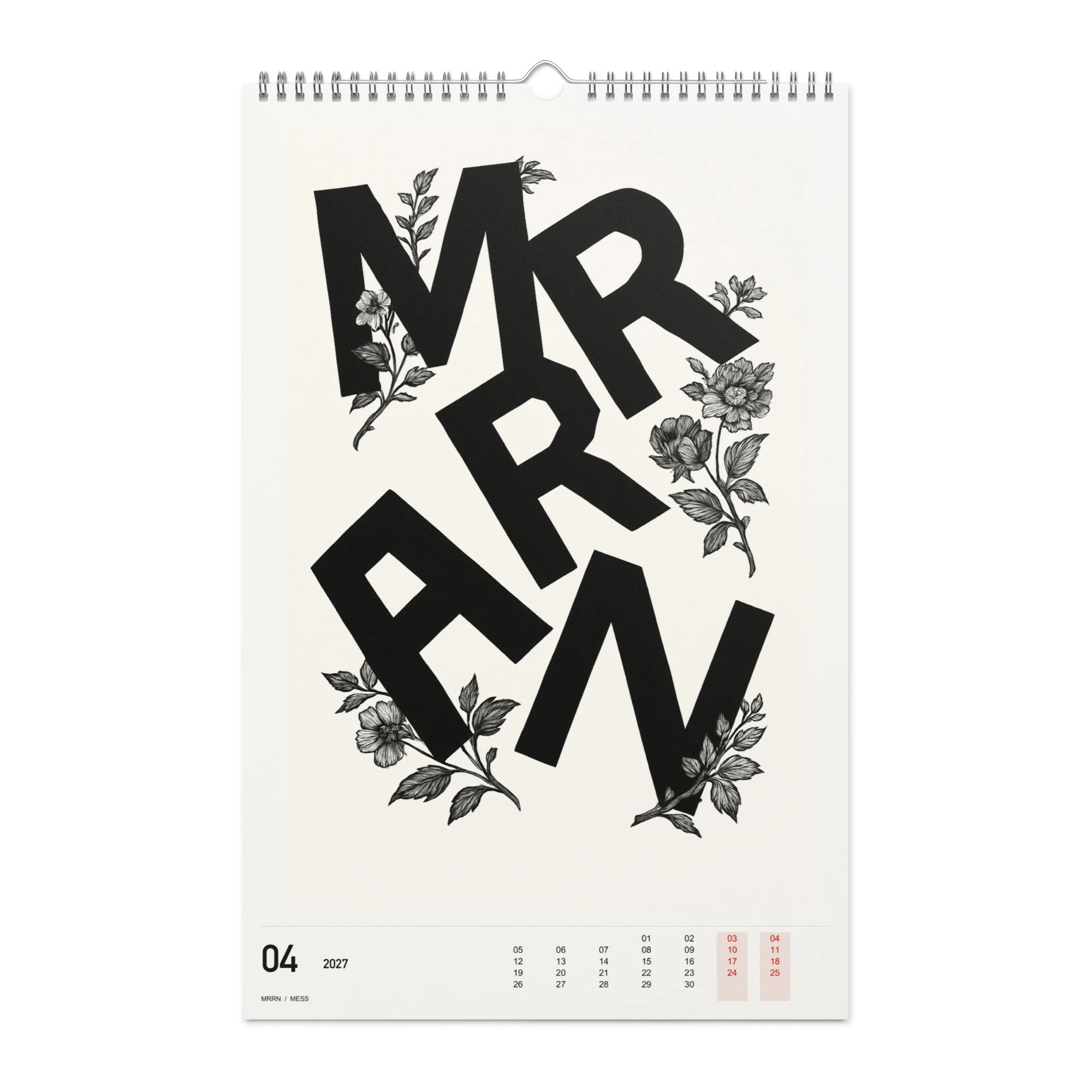 MESS Kalender 2027, Monat 04: Botanische Störung. / Month 04, numeric 2027 calendar.
