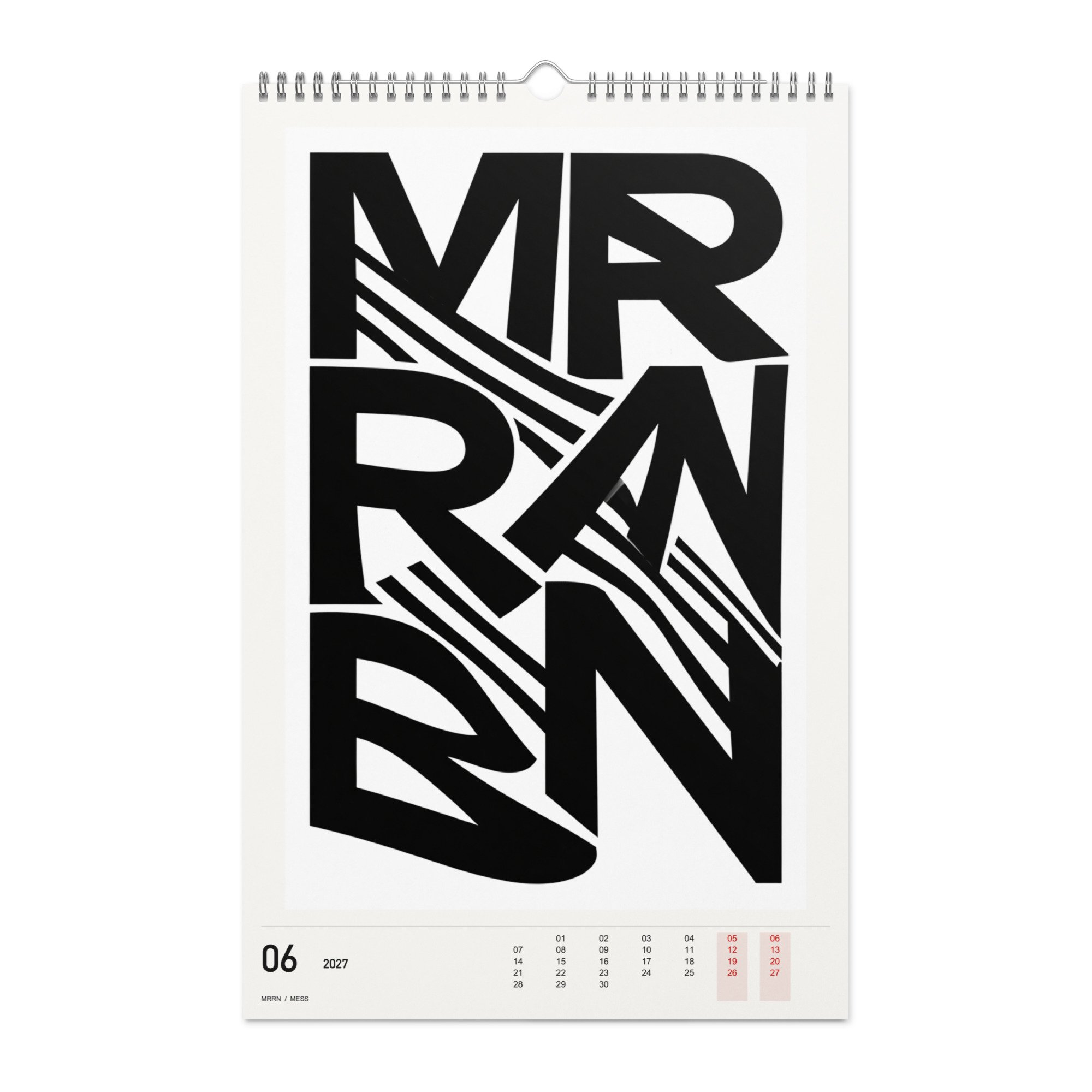 MESS Kalender 2027, Monat 06: Streifen in Bewegung. / Month 06, numeric 2027 calendar.