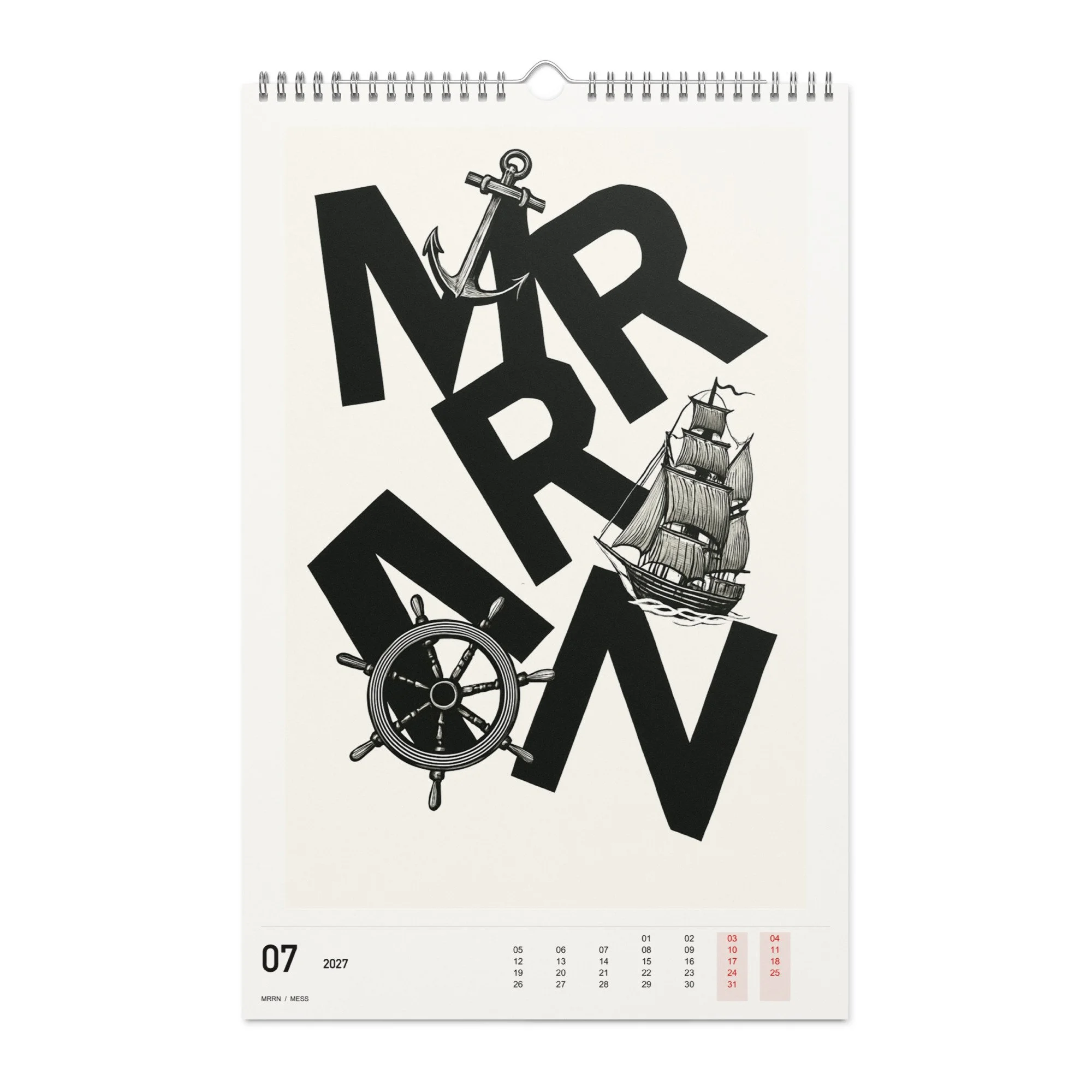 MESS Kalender 2027, Monat 07: Maritime Zeichen. / Month 07, numeric 2027 calendar.