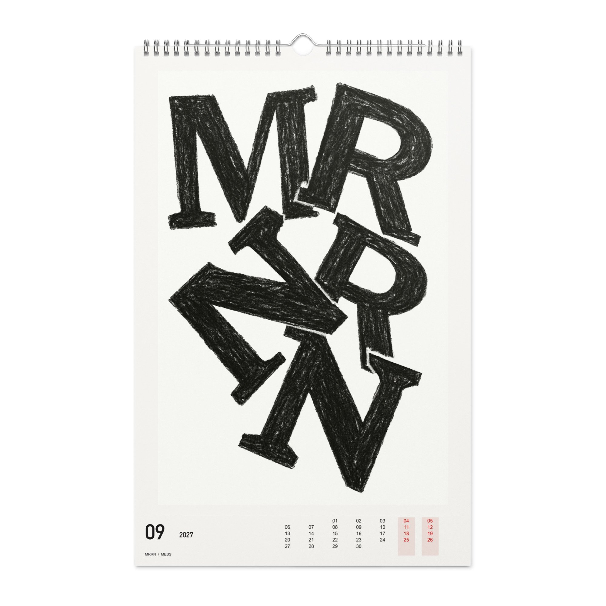 MESS Kalender 2027, Monat 09: Gezeichnete Struktur. / Month 09, numeric 2027 calendar.
