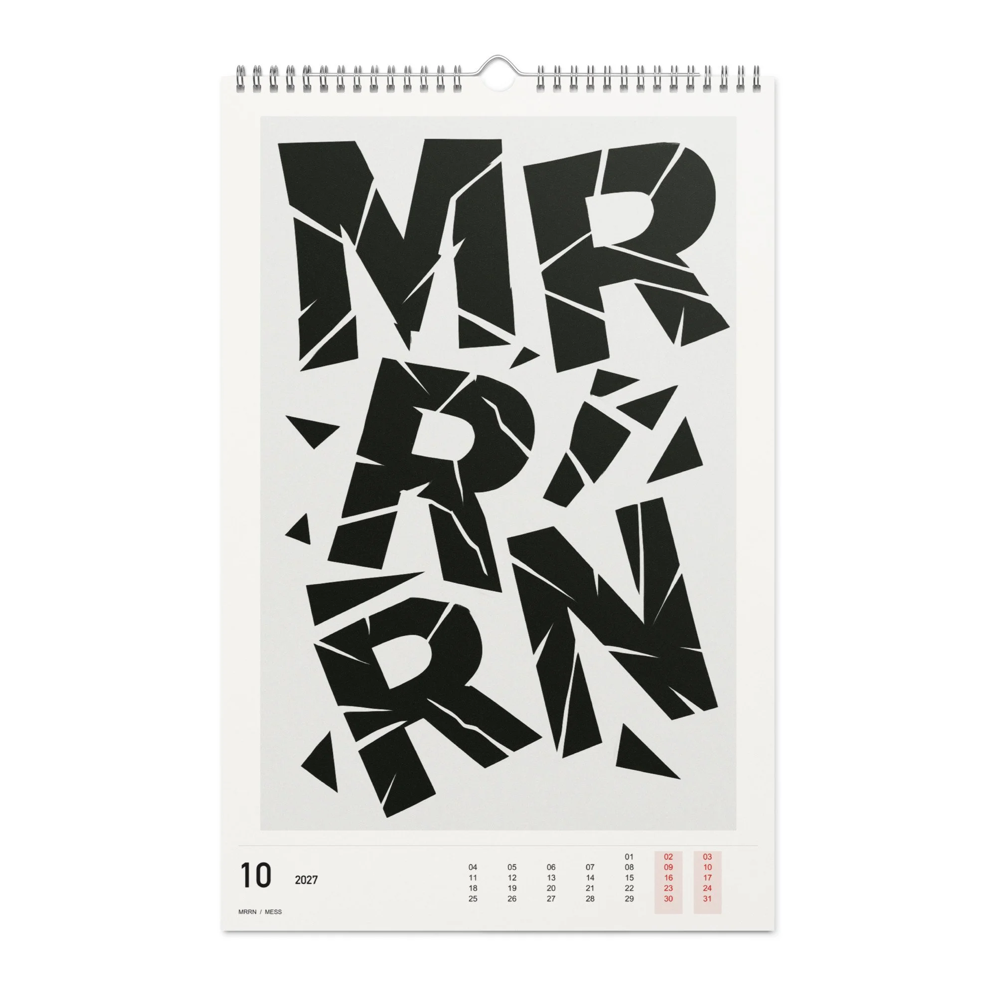MESS Kalender 2027, Monat 10: Fragmente. / Month 10, numeric 2027 calendar.