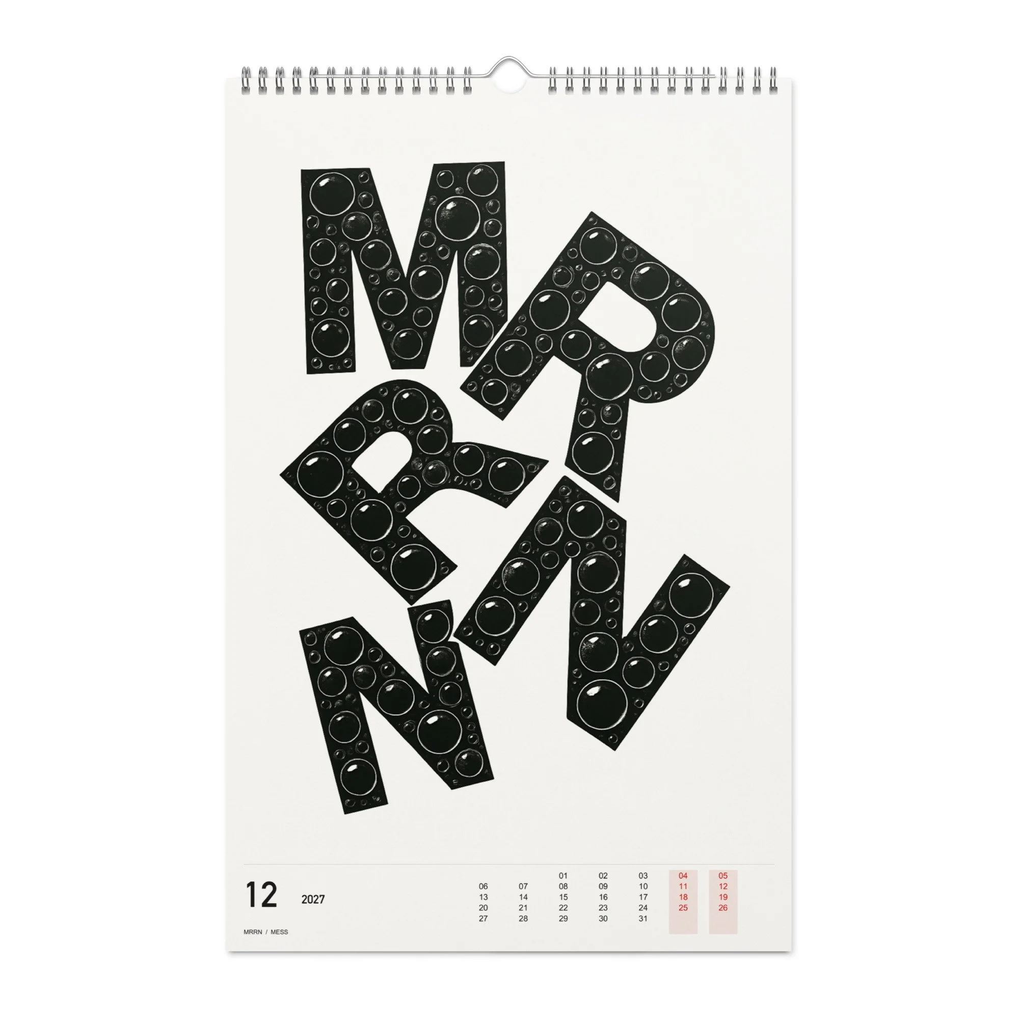 MESS Kalender 2027, Monat 12: Kreise und Lichtpunkte. / Month 12, numeric 2027 calendar.