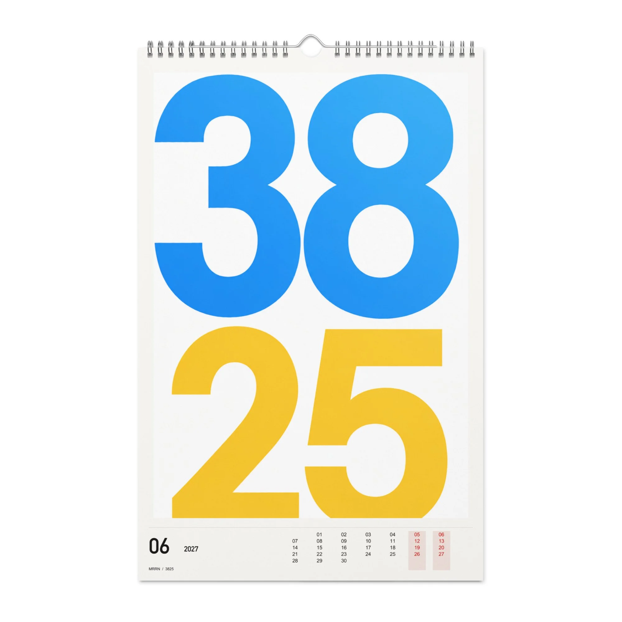 3825 Kalender 2027, Monat 06: Himmelblau und Gelb. / Month 06, numeric 2027 calendar.