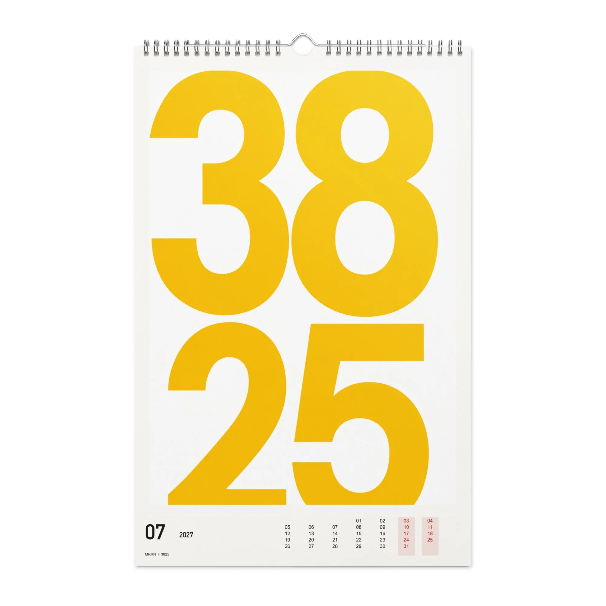 3825 Kalender 2027, Monat 07: Sonnengelb. / Month 07, numeric 2027 calendar.