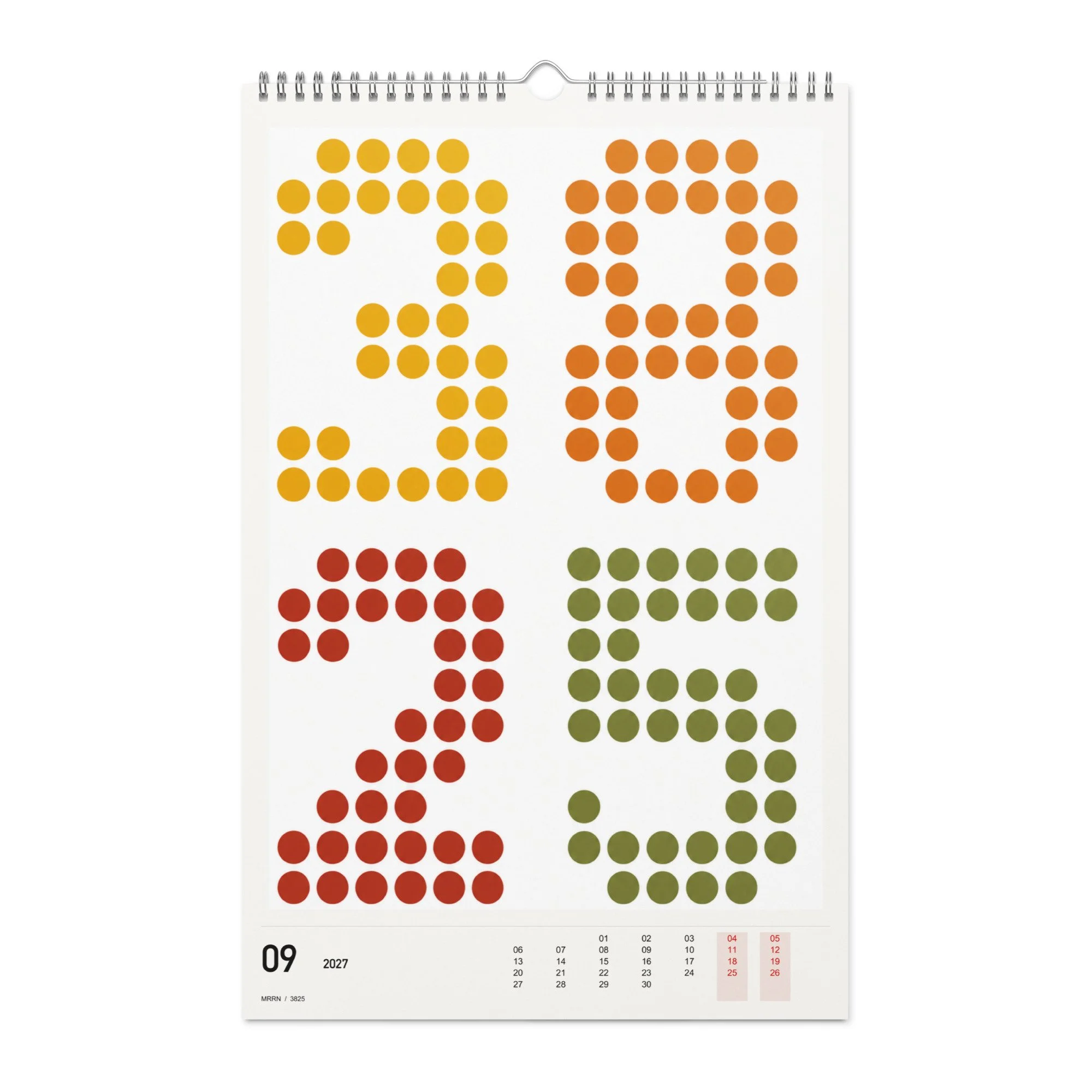 3825 Kalender 2027, Monat 09: Herbstliches Punktraster. / Month 09, numeric 2027 calendar.