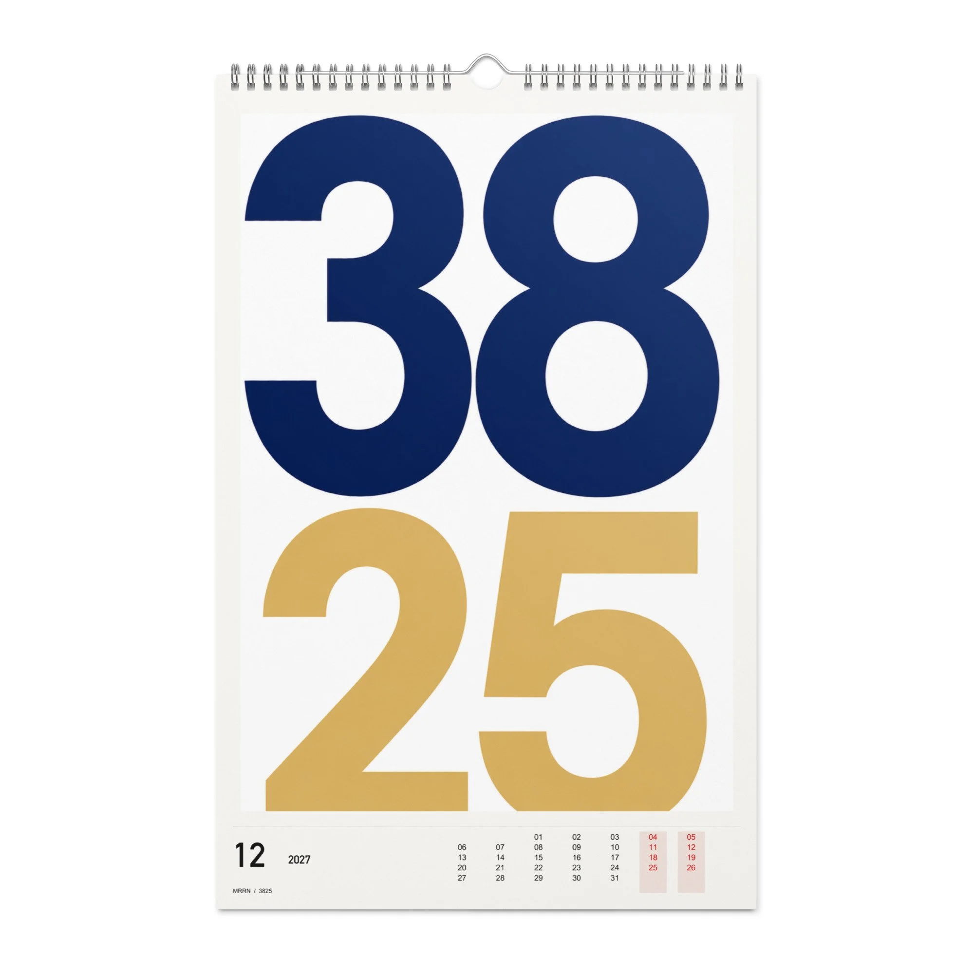 3825 Kalender 2027, Monat 12: Nachtblau und Gold. / Month 12, numeric 2027 calendar.