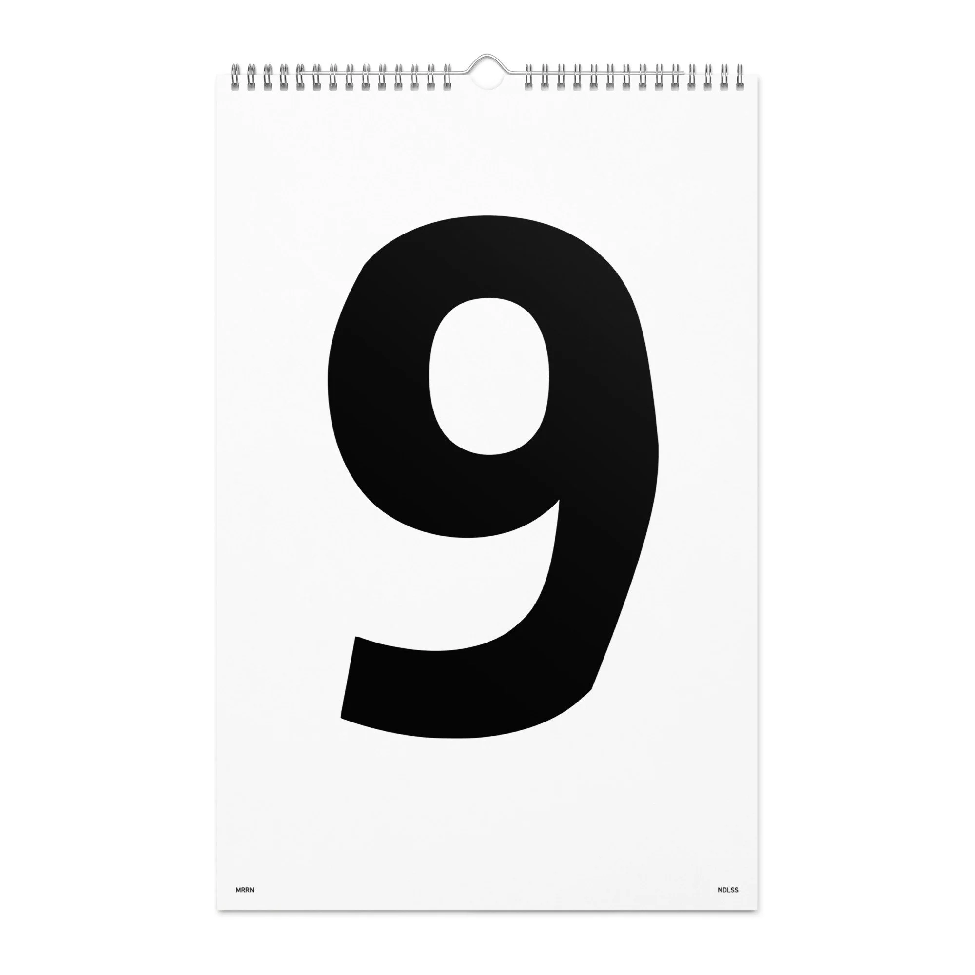 NDLSS von MRRN, Monatsblatt 9 mit grosser schwarzer Zahl auf Weiss, ohne Tagesraster. / Monthly page 9, bold black numeral on white, no date grid.