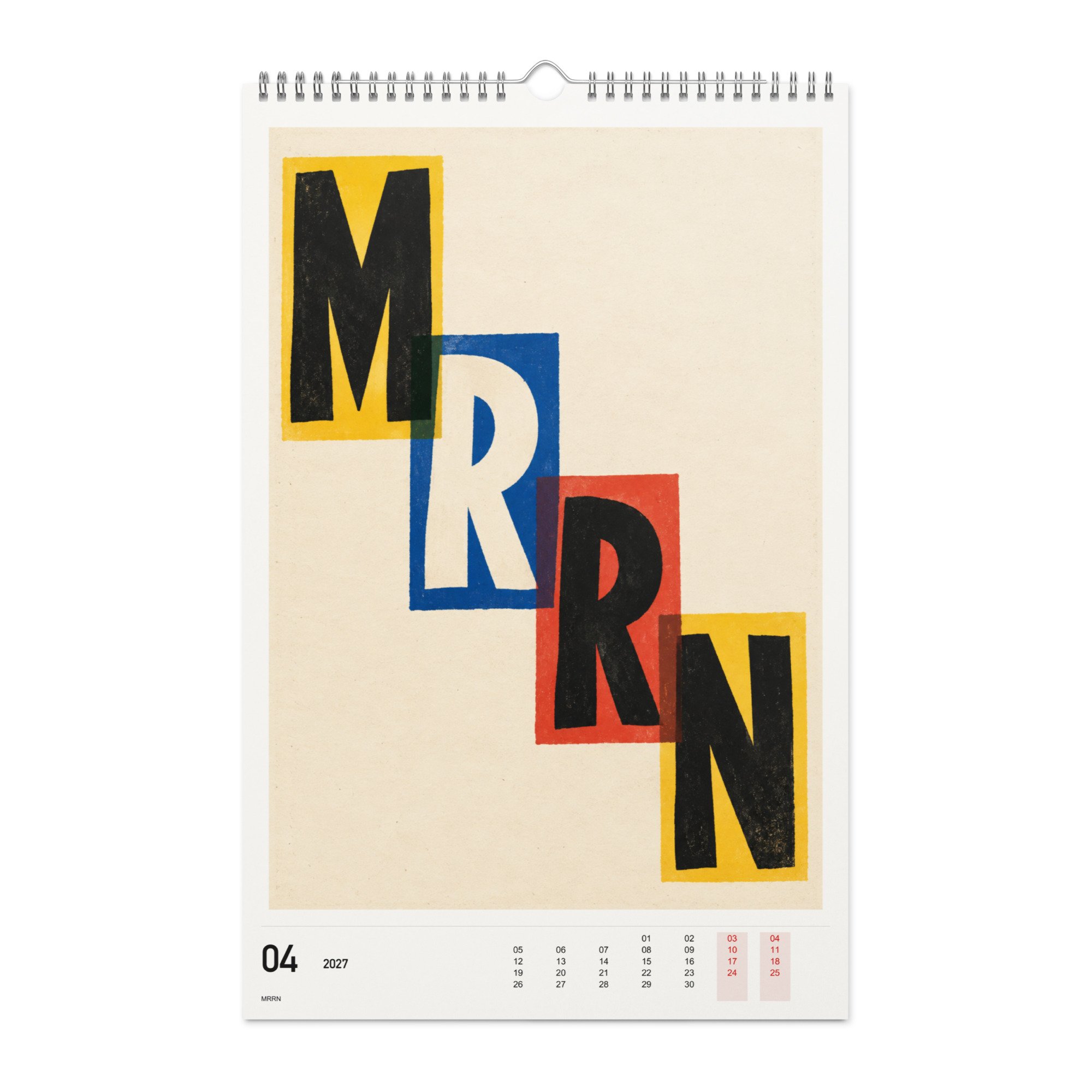 MRRN Kalender 2027, Monat 04: Buchstabentreppe. / Month 04, numeric 2027 calendar.