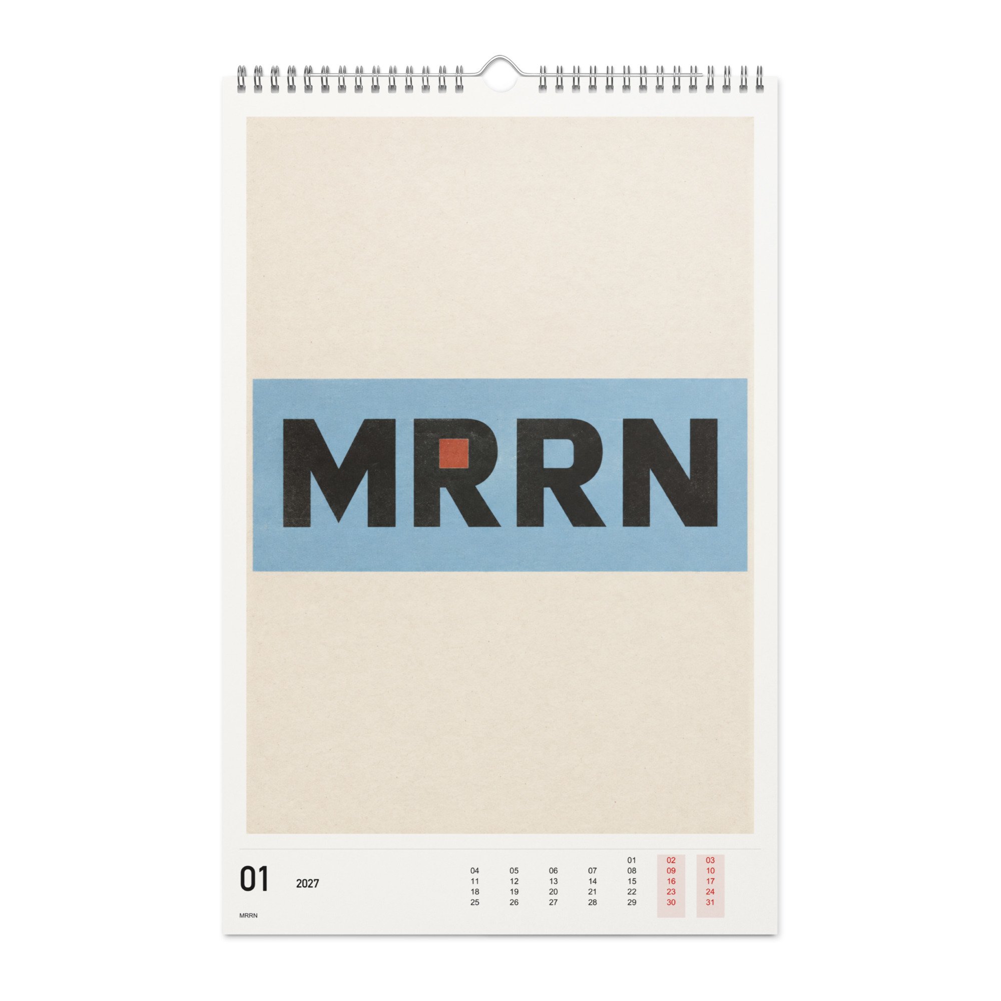 MRRN Kalender 2027, Monat 01: Himmelblauer Balken. / Month 01, numeric 2027 calendar.