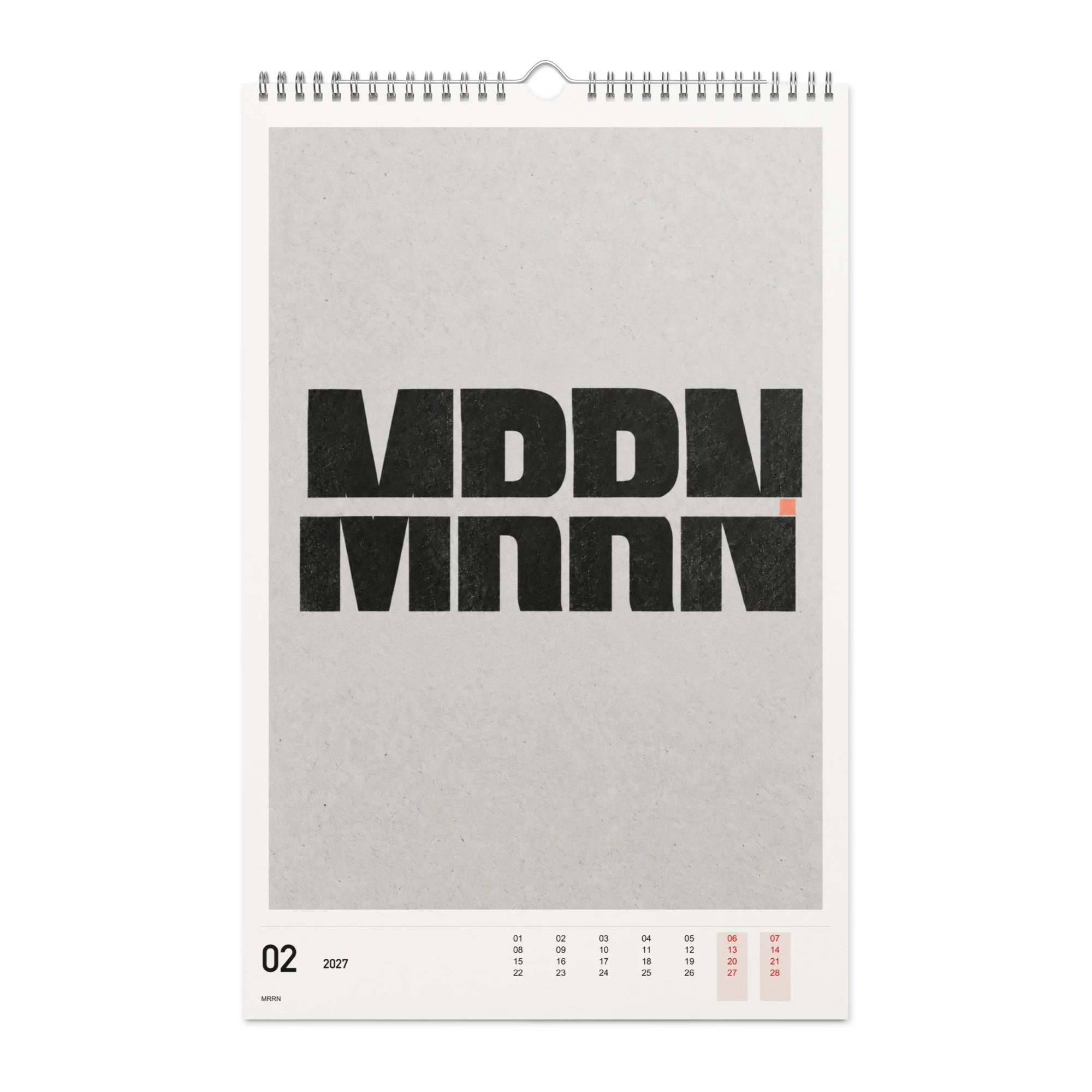 MRRN Kalender 2027, Monat 02: Schwarz auf hellem Grund. / Month 02, numeric 2027 calendar.