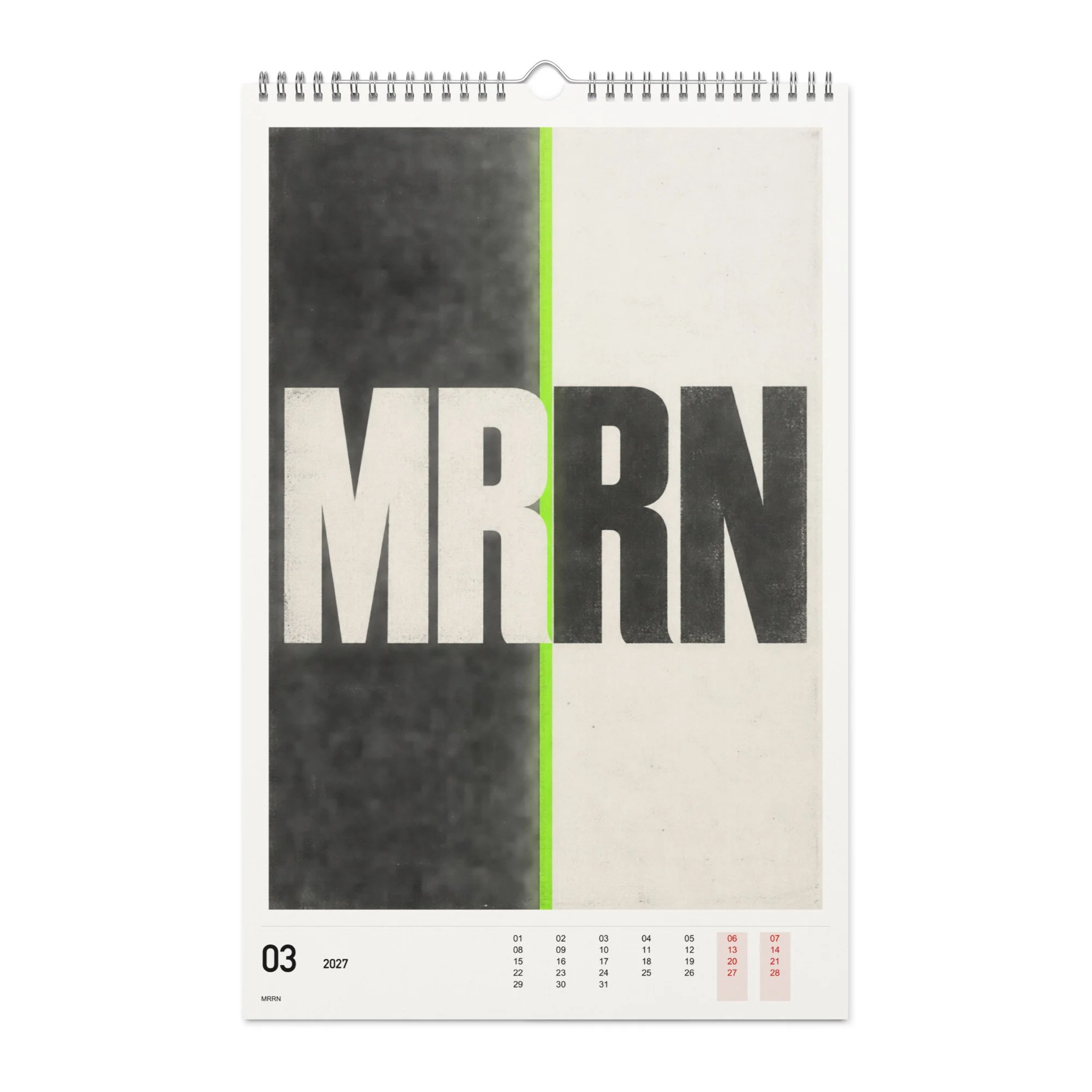 MRRN Kalender 2027, Monat 03: Geteilte Fläche. / Month 03, numeric 2027 calendar.