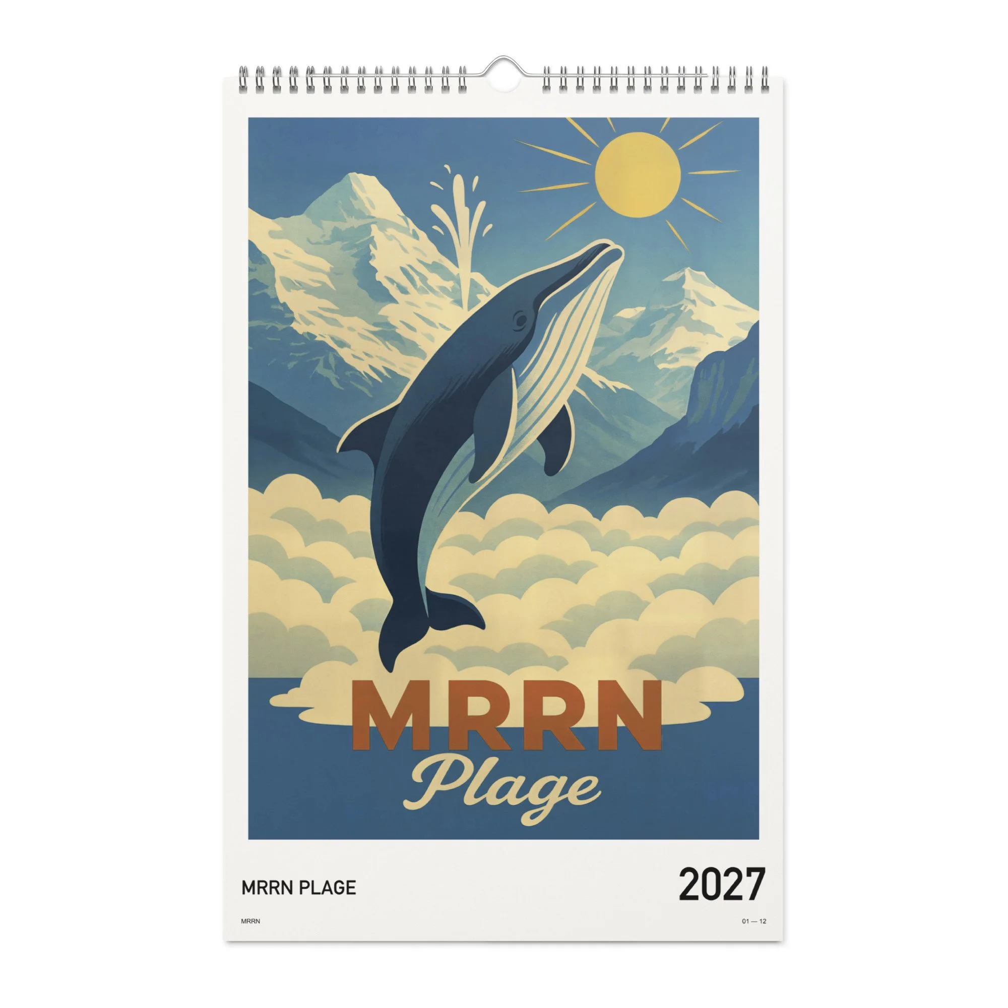 MRRN Plage Kalender 2027, Titelblatt mit Walfisch vor Bergen. / Cover with a whale and mountains.