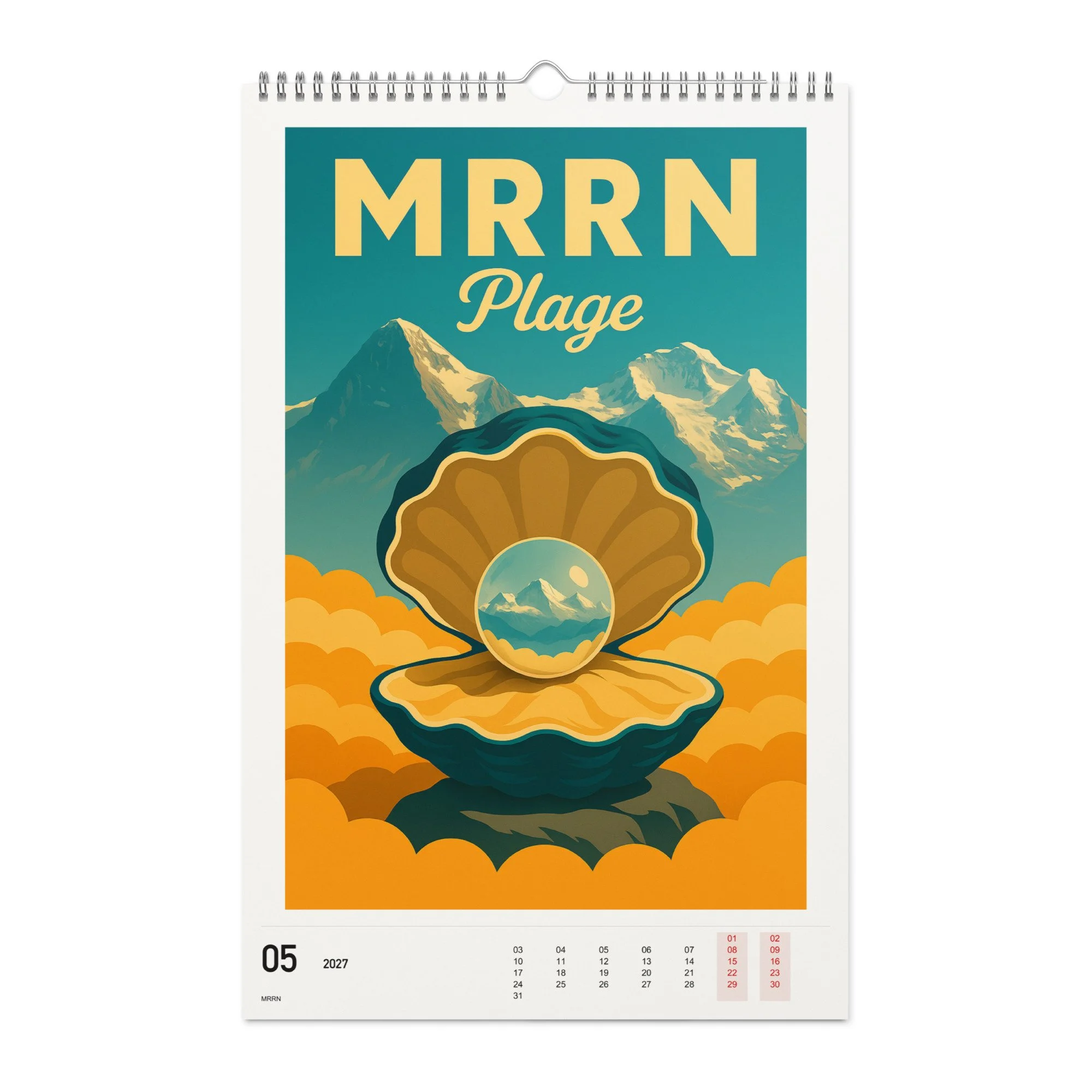 MRRN Plage Kalender 2027, Monat 05: Perle. / Month 05, numeric 2027 calendar.