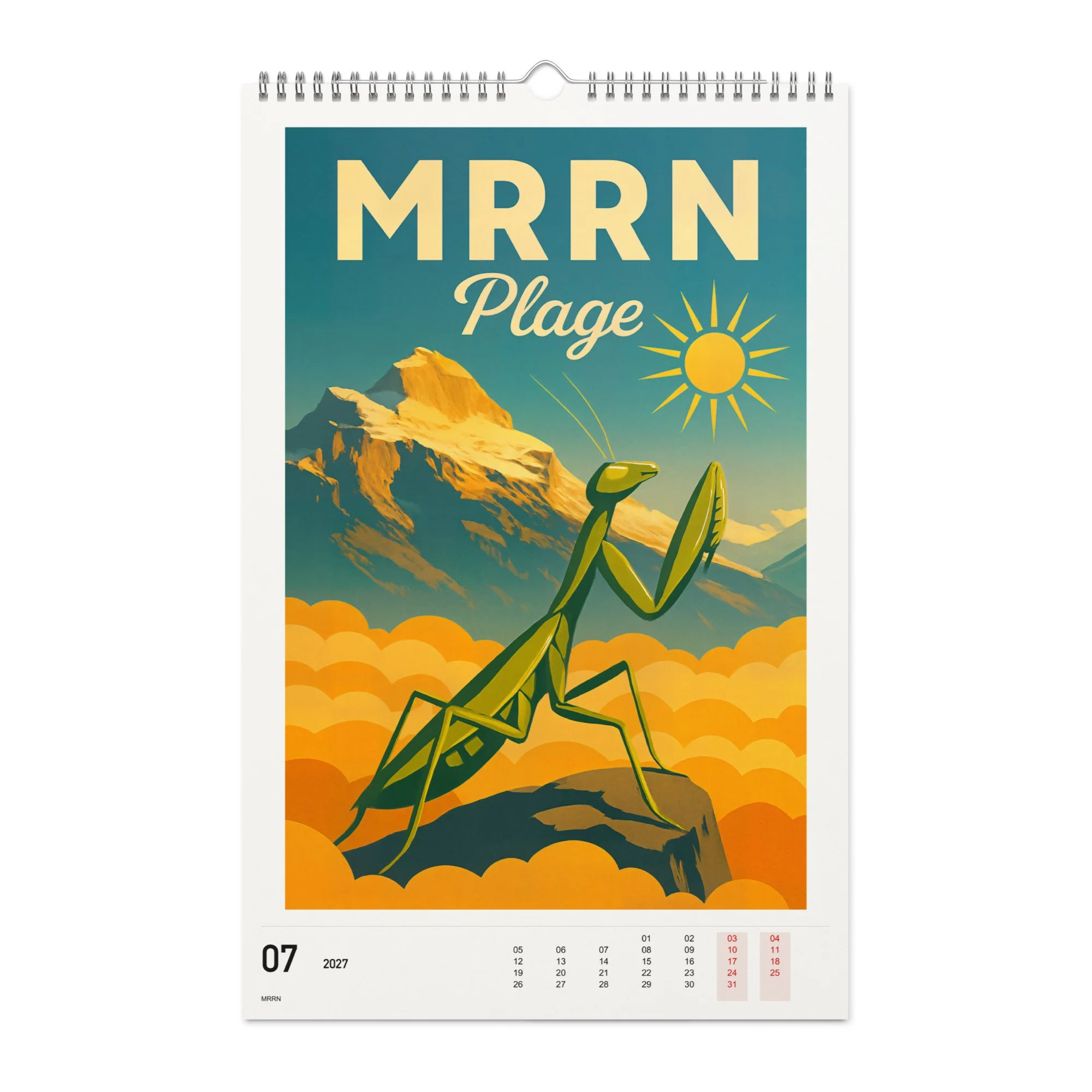 MRRN Plage Kalender 2027, Monat 07: Sonnenanbeterin. / Month 07, numeric 2027 calendar.