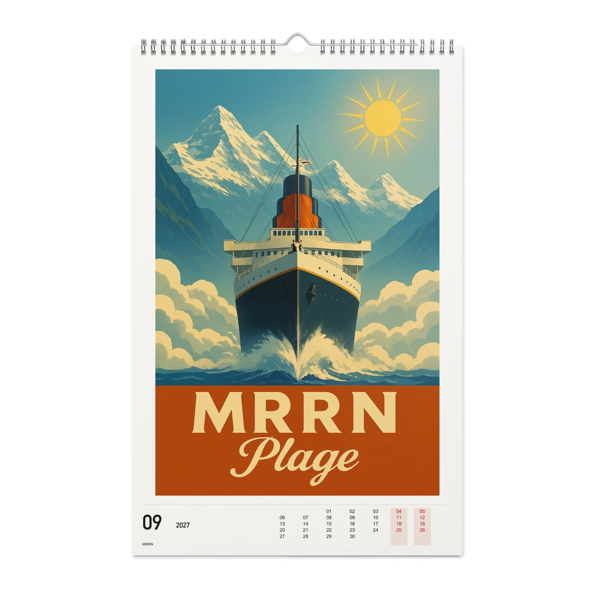 MRRN Plage Kalender 2027, Monat 09: Kreuzfahrt. / Month 09, numeric 2027 calendar.