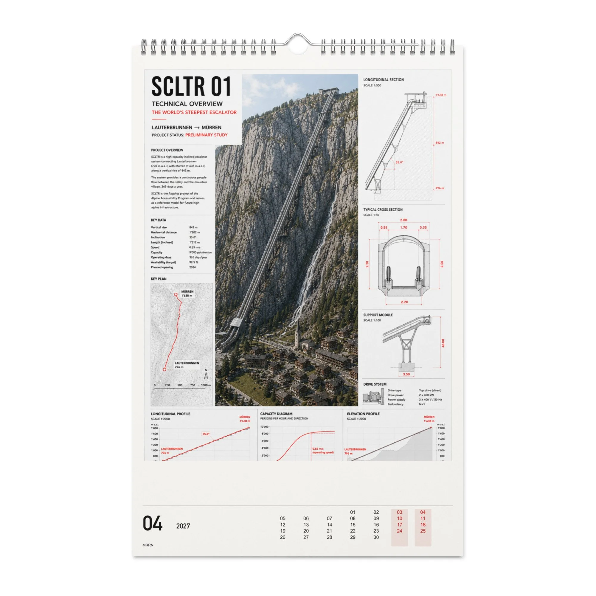 Total Accessibility Kalender 2027, Monat 04: SCLTR – Rolltreppe. / Imaginary infrastructure, month 04.