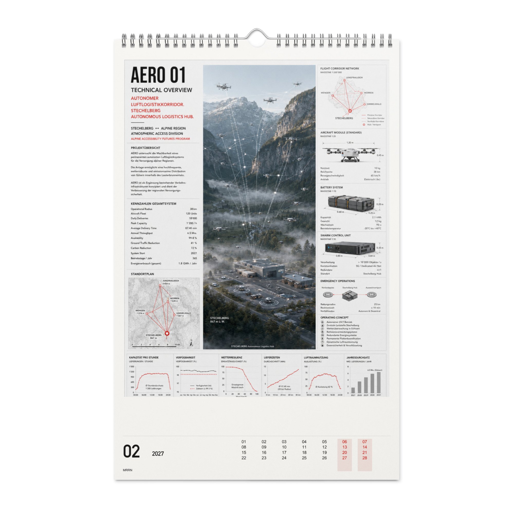 Total Accessibility Kalender 2027, Monat 02: AERO – Luft. / Imaginary infrastructure, month 02.