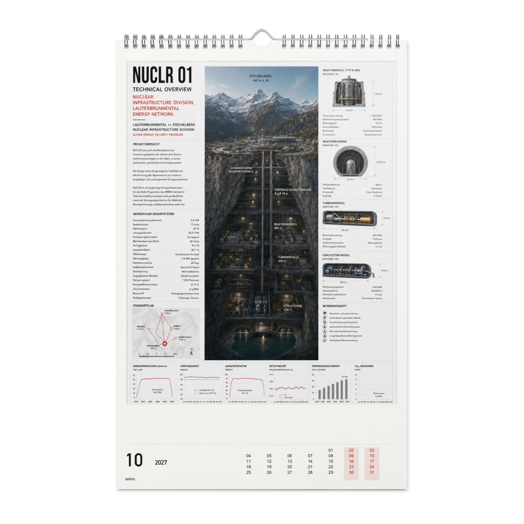 Total Accessibility Kalender 2027, Monat 10: NUCLR – Energie. / Imaginary infrastructure, month 10.