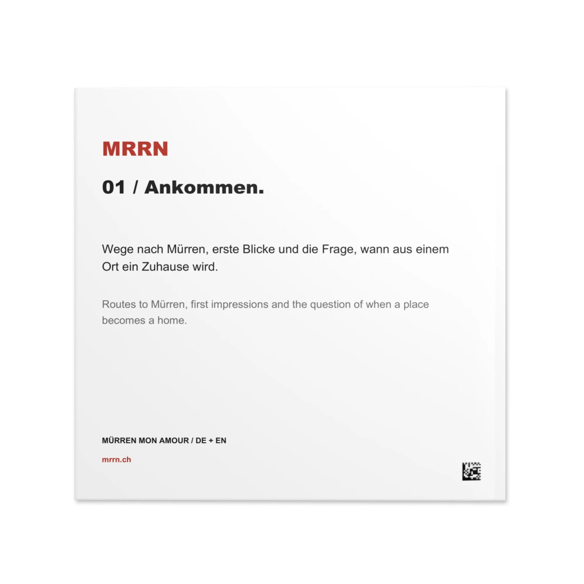 Rückseite von Ankommen mit einer Einführung auf Deutsch und Englisch. Mürren Mon Amour, Band 1.