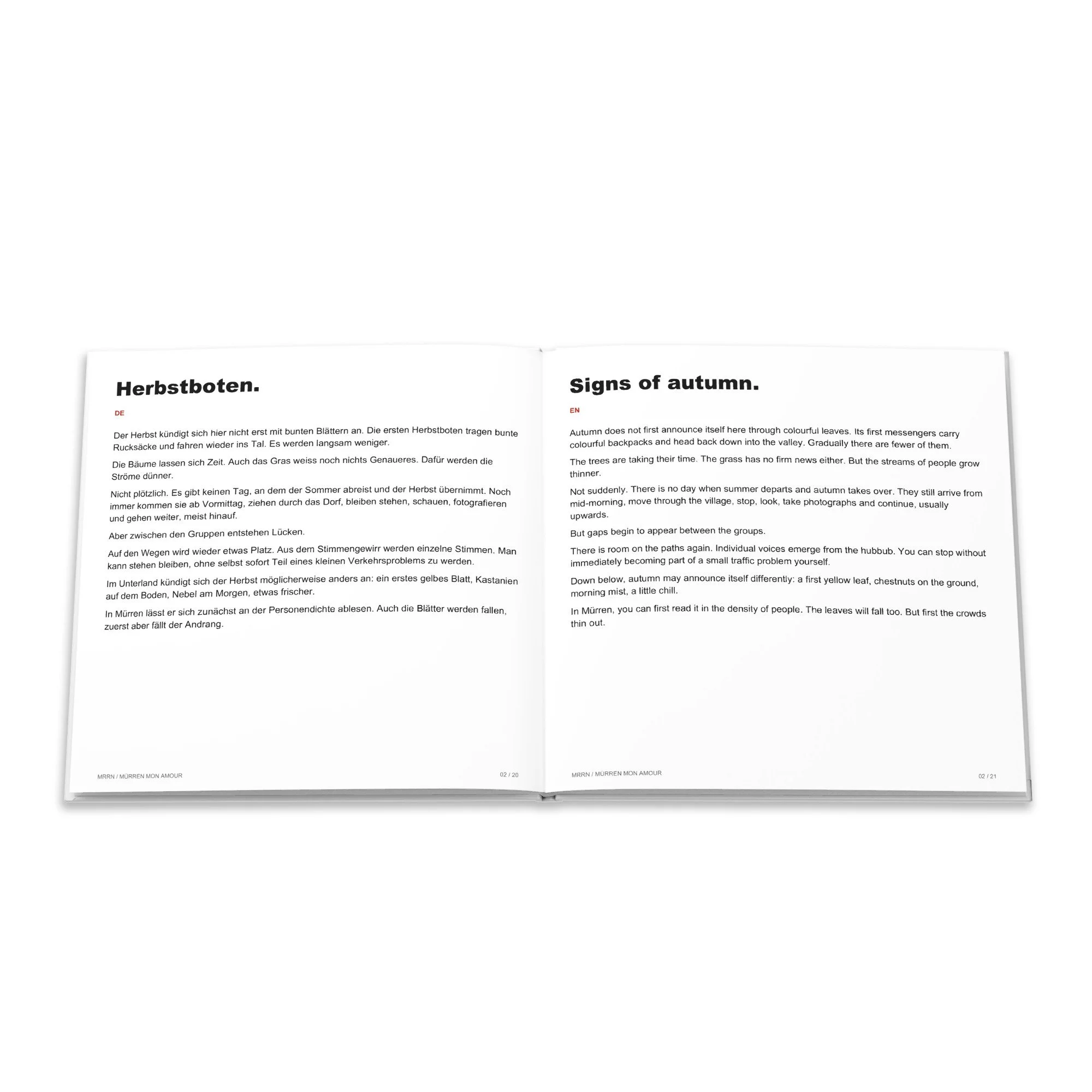Der Beitrag «Herbstboten.» / «Signs of autumn.» auf Deutsch und Englisch.
