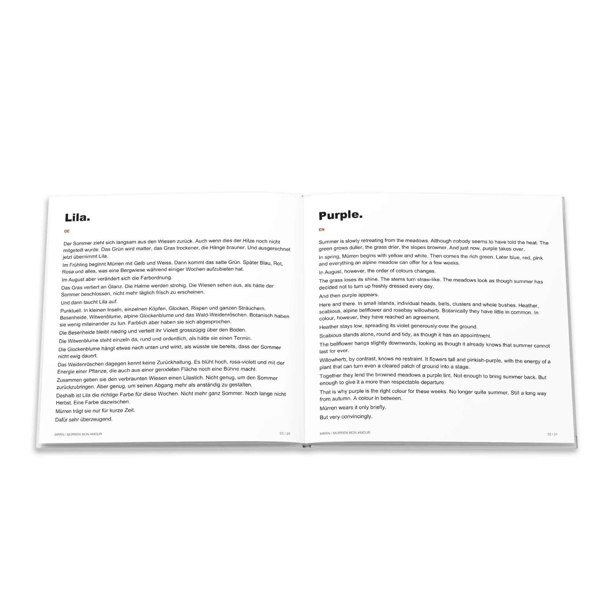 Deutscher und englischer Text zum Beitrag Lila.