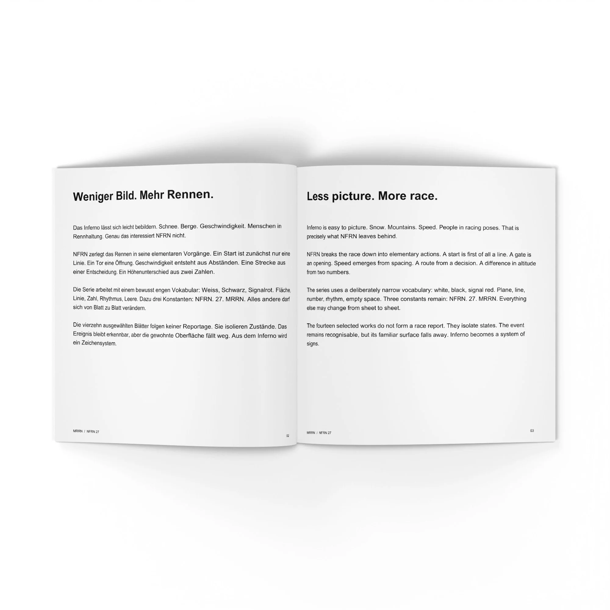 NFRN 27. Deutsche und englische Einführung auf einer Doppelseite. / German and English introductions on a double-page spread.